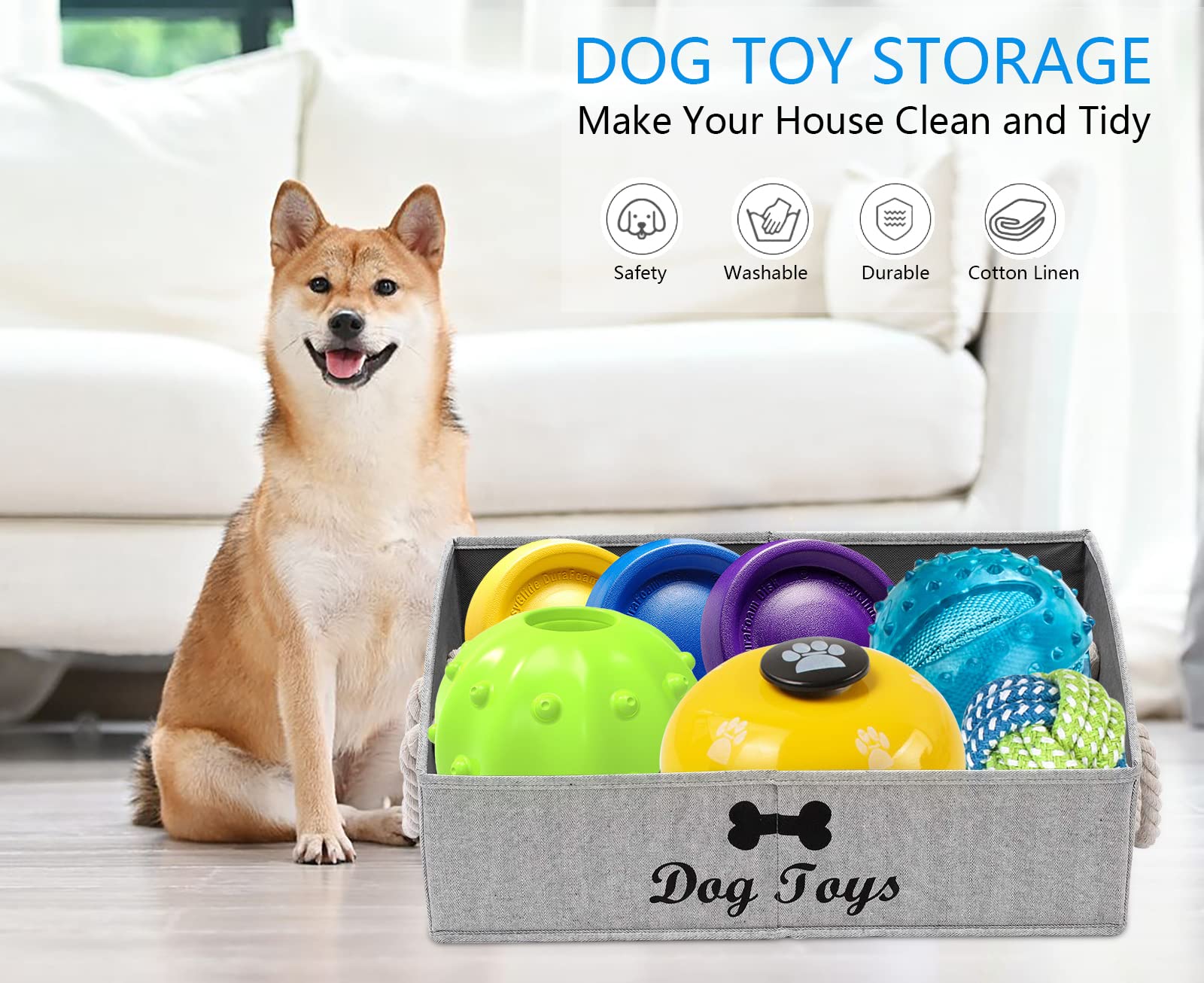 Morezi Large Dog Toy Bin - Puppy Shallow Toy Storage Basket for Dog Toys | Perfect for Living Room, Playroom & Closet Organization | Durable Stripe Design for Pet Play Areas & Home Decor