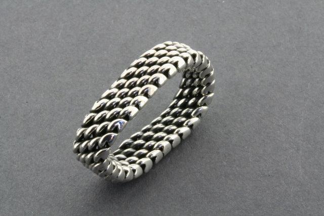 4 Row Sterling Silver Woven Mesh Ring for Women - Elegant Stackable Band Jewelry Gift for Anniversary, Wedding, or Everyday Wear