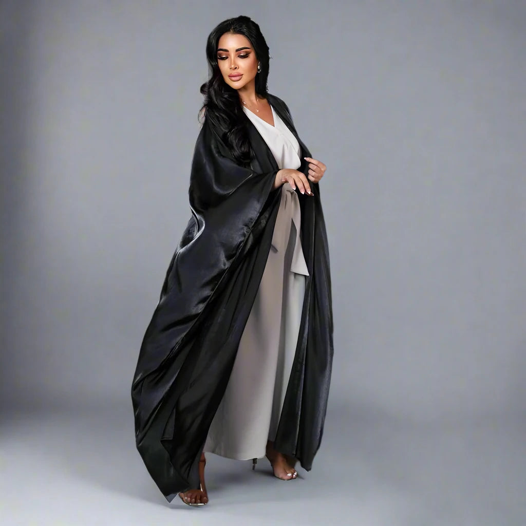Elegant Hijab Batwing Sleeve Farasha Cardigan Open Abaya Dress for Muslim Women - Modest Islamic Fashion for Prayer, Eid, and Special Occasions