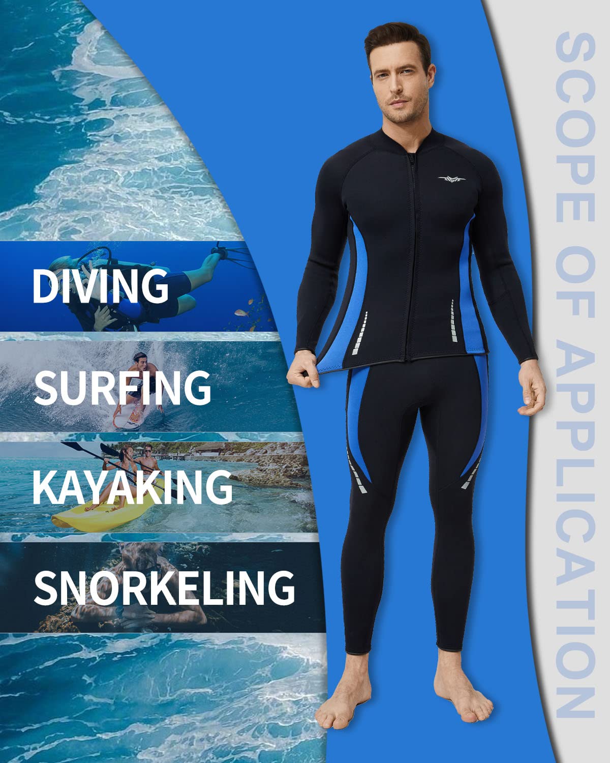 Seaskin Men's Wetsuit Top & Pants - Size L | 3mm Neoprene Surfing & Diving Gear for Water Sports & Outdoor Activities