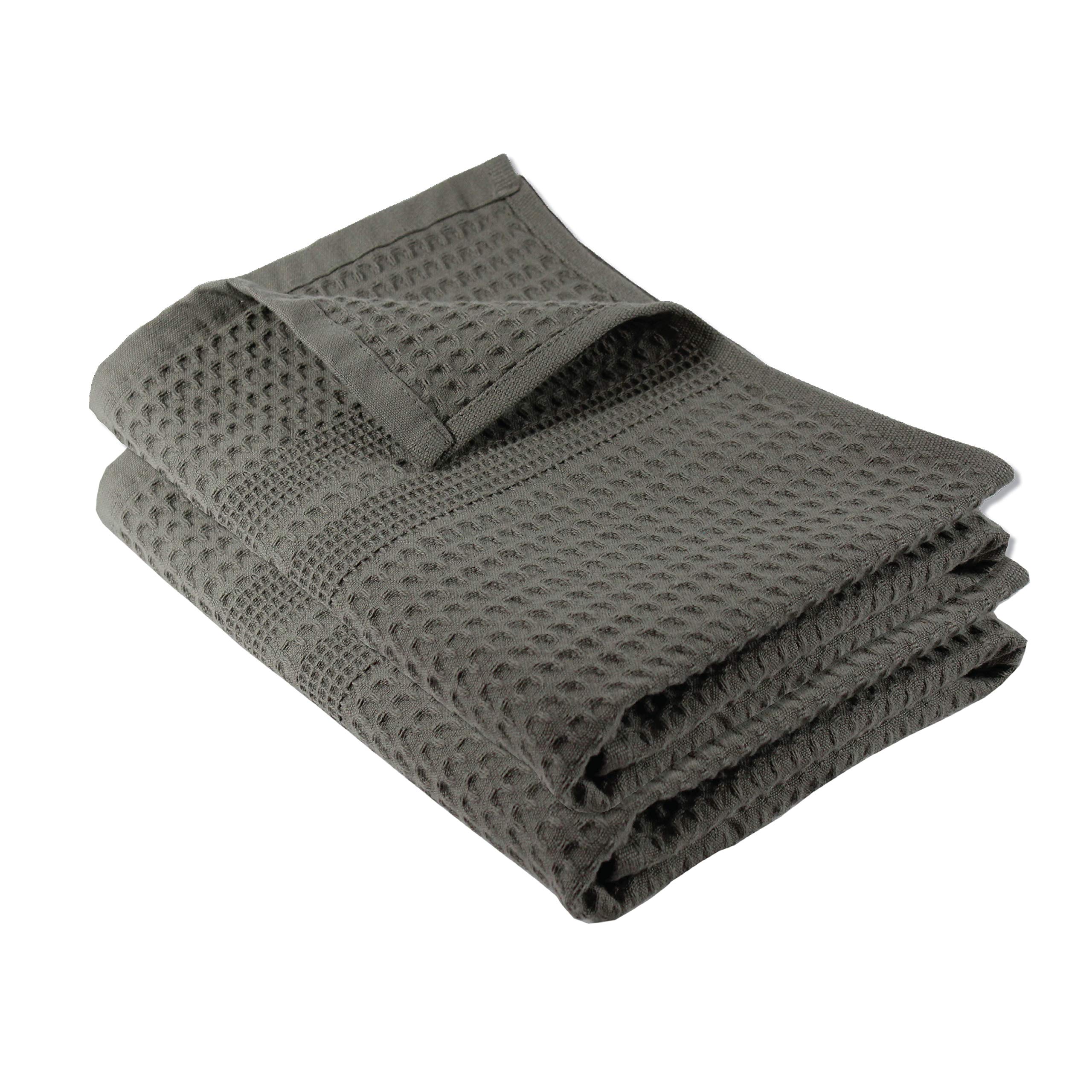 GILDEN TREE 100% Cotton Waffle Weave Hand Towels - Super Absorbent & Quick Dry Bath Towels, Lint Free, Set of 2 (Stone) - Perfect for Bathroom, Kitchen & Guest Use