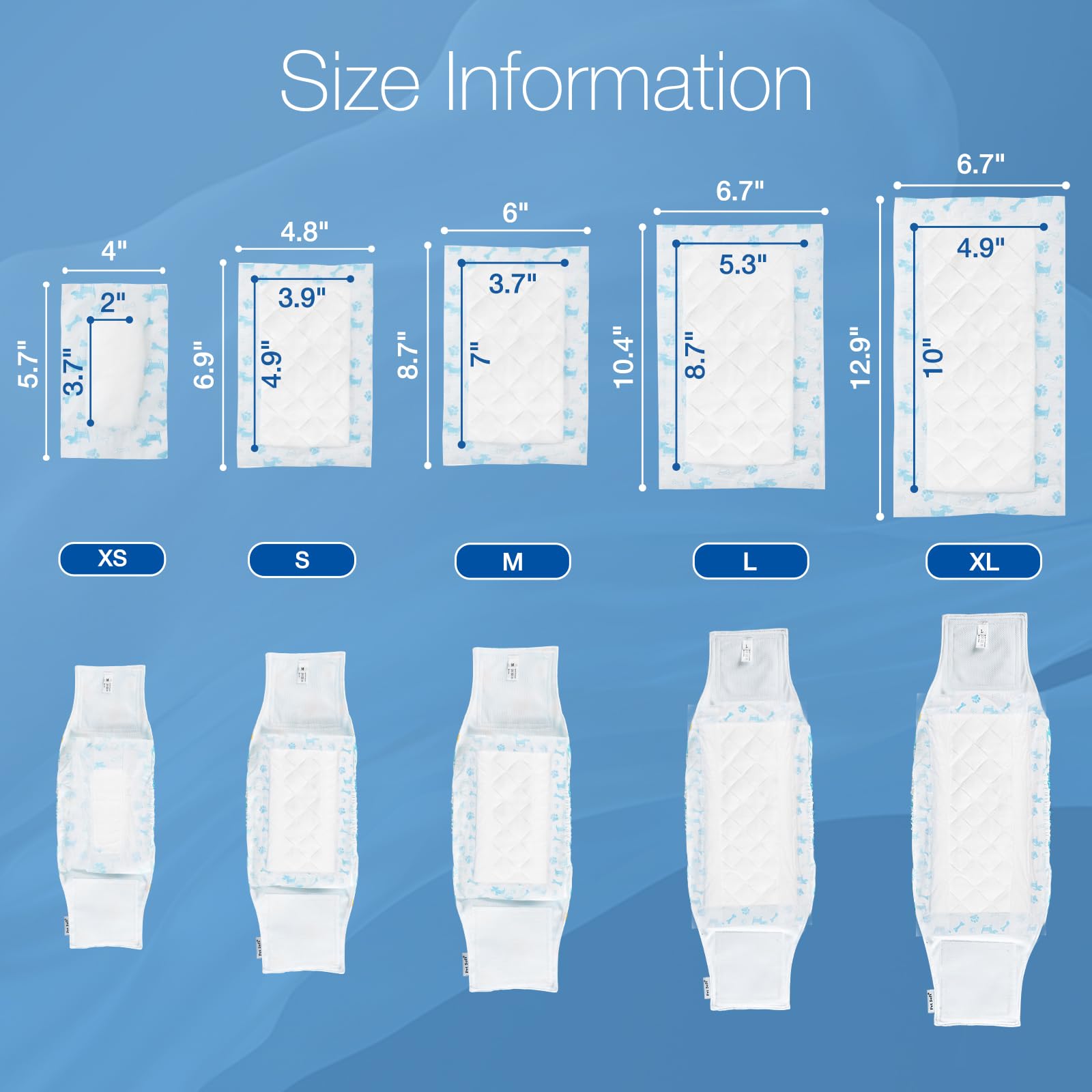 MICOOYO Disposable Dog Diaper Liners & Pads - XS 25 Count, Blue | Absorbent Male Dog Belly Band Inserts, Puppy Period & Incontinence Pads | Ideal for House Training, Travel & Senior Dogs