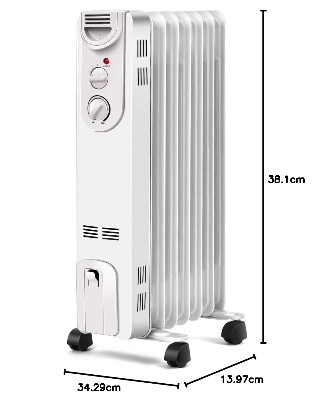 COSTWAY 1500W Oil Filled Radiator Heater - Portable Electric Space Heater with 3 Heat Settings, Adjustable Thermostat, Overheat & Tip-Over Protection - Ideal for Living Room, Bedroom, Office & Indoor Winter Heating