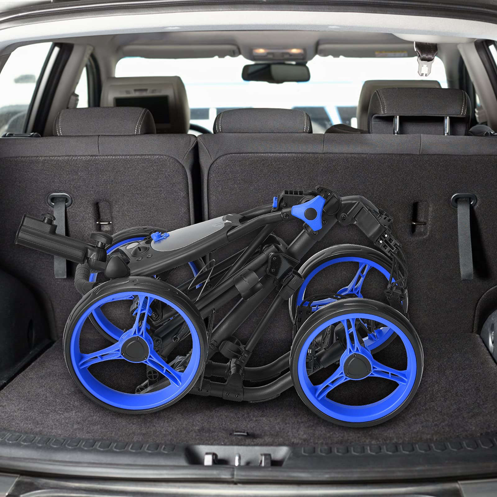 GYMAX 4 Wheel Folding Golf Push Cart - Adjustable Height, Lightweight & Portable Golf Trolley with Umbrella Holder, Cup Holder & Foot Brake - Perfect for Adults & Teenagers on the Golf Course, Driving Range or Practice Sessions