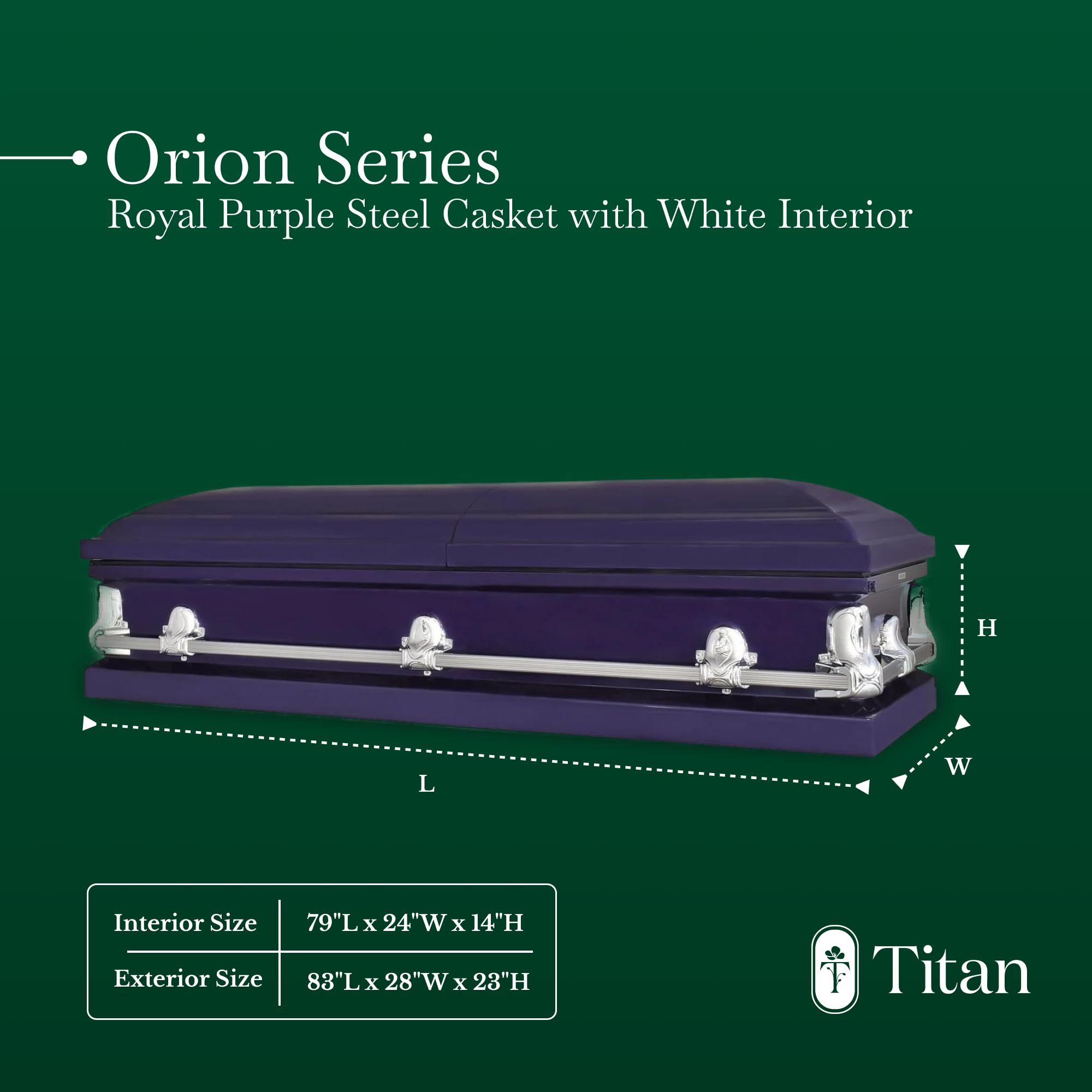 Titan Casket Elegant Orion Series - Handcrafted Steel Casket with Luxurious Royal Purple Finish & White Crepe Interior | Reinforced Handles, Adjustable Bed & Gasketed Sealer | Perfect for Memorial Services & Elegant Burials