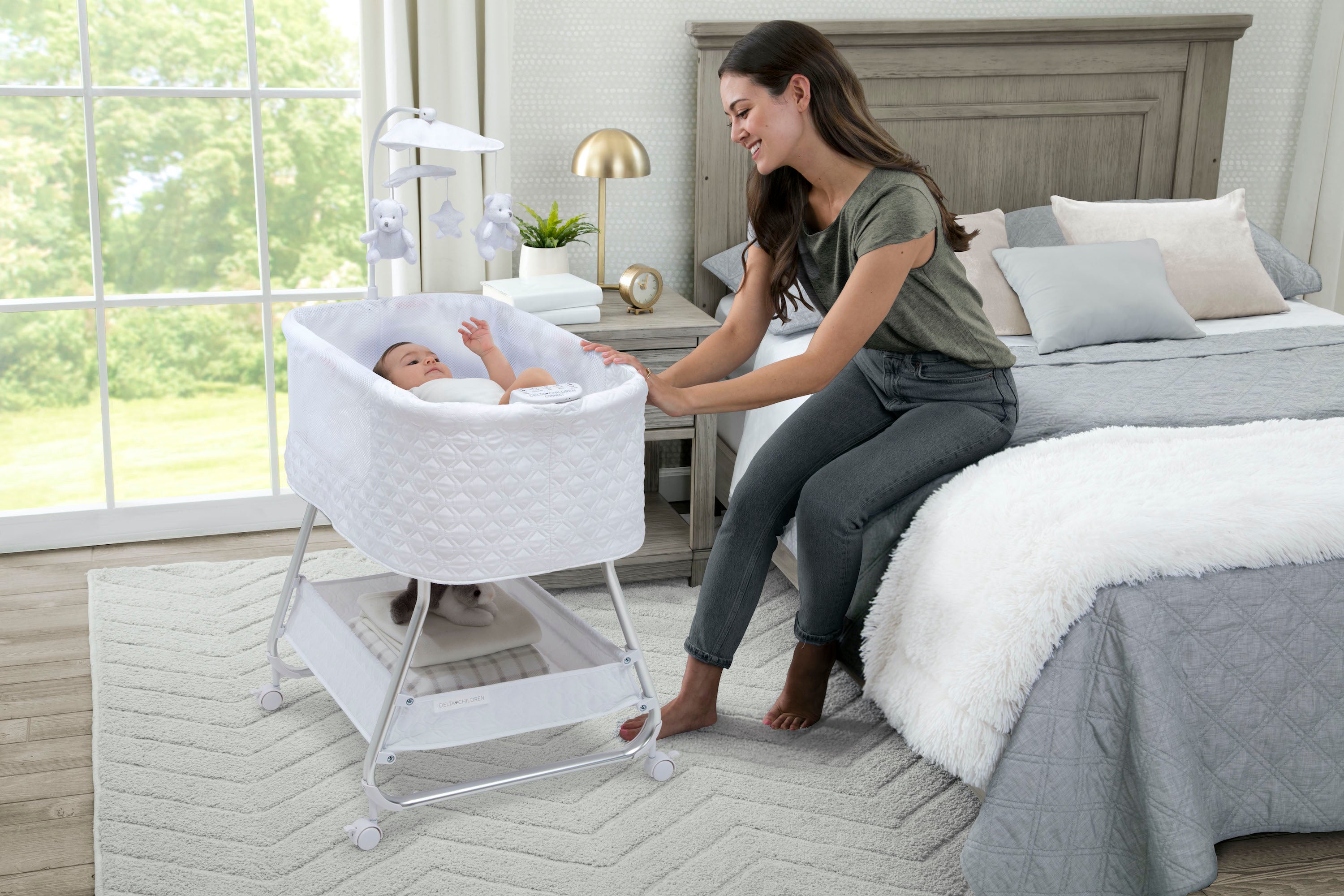 Nod Smart Bassinet - Voice Controlled Baby Crib with Alexa & Google Assistant Compatibility | Delta Children Connect App | Perfect for Nursery, Bedroom & Travel Use