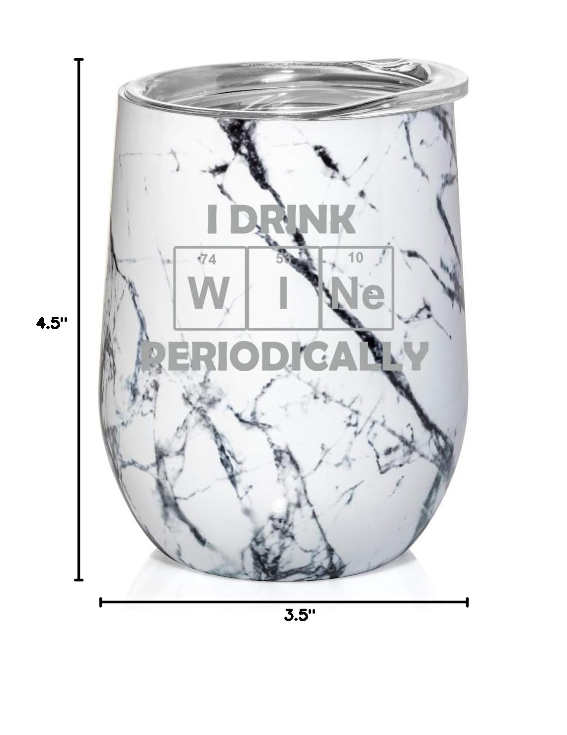 12 oz Double Wall Vacuum Insulated Stainless Steel Marble Stemless Wine Tumbler with Lid - Funny Science Geek Coffee Travel Mug (Black White Marble) - Perfect for Wine, Coffee, Tea & On-the-Go Drinks
