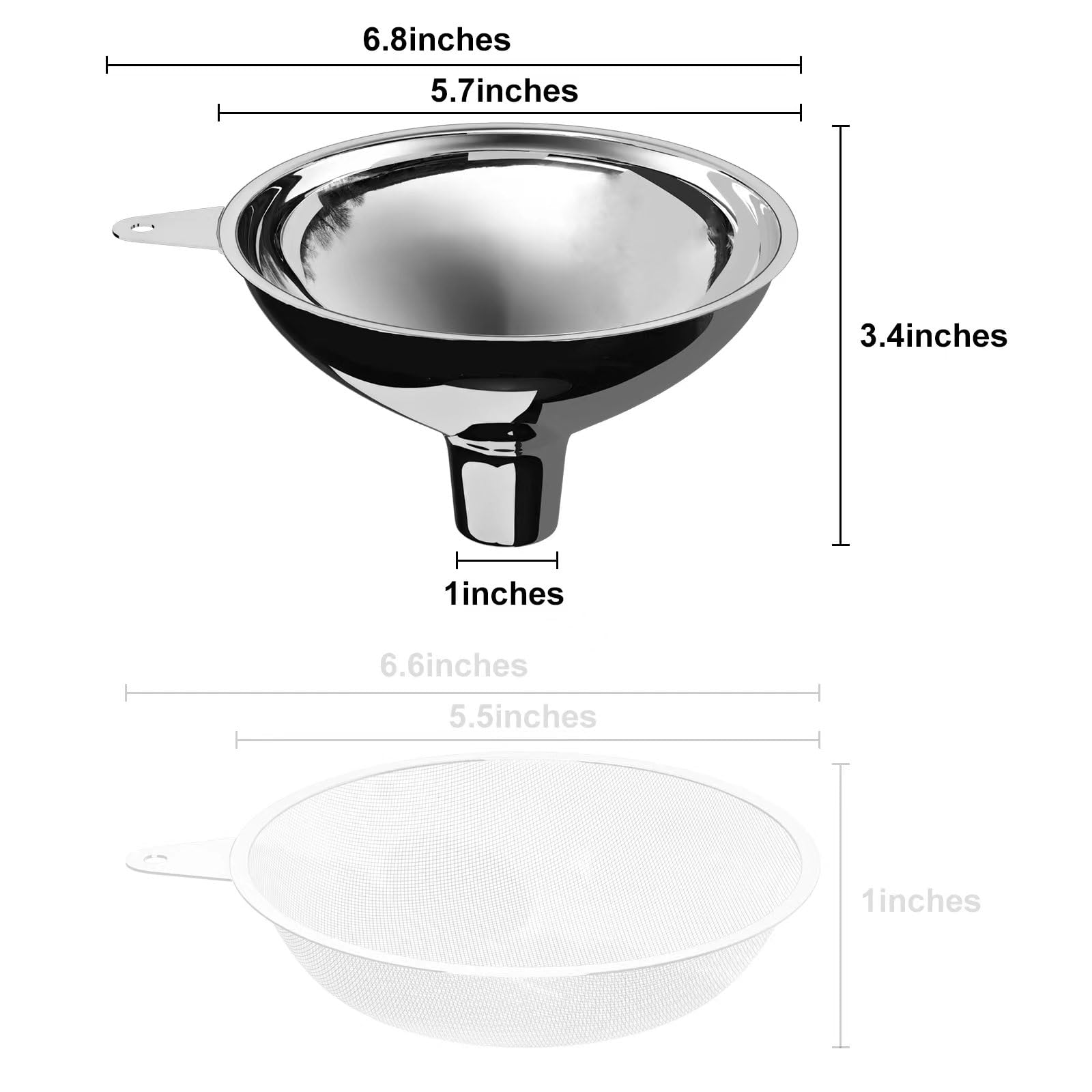 Premium Stainless Steel Large Funnel (5.7 Inch Wide Mouth) - Heavy Duty Metal Funnel for Bottle Filling, Spices, Juices, Coffee Beans, Honey & Milk - Perfect for Home Brewing, Canning, Cooking & DIY Projects