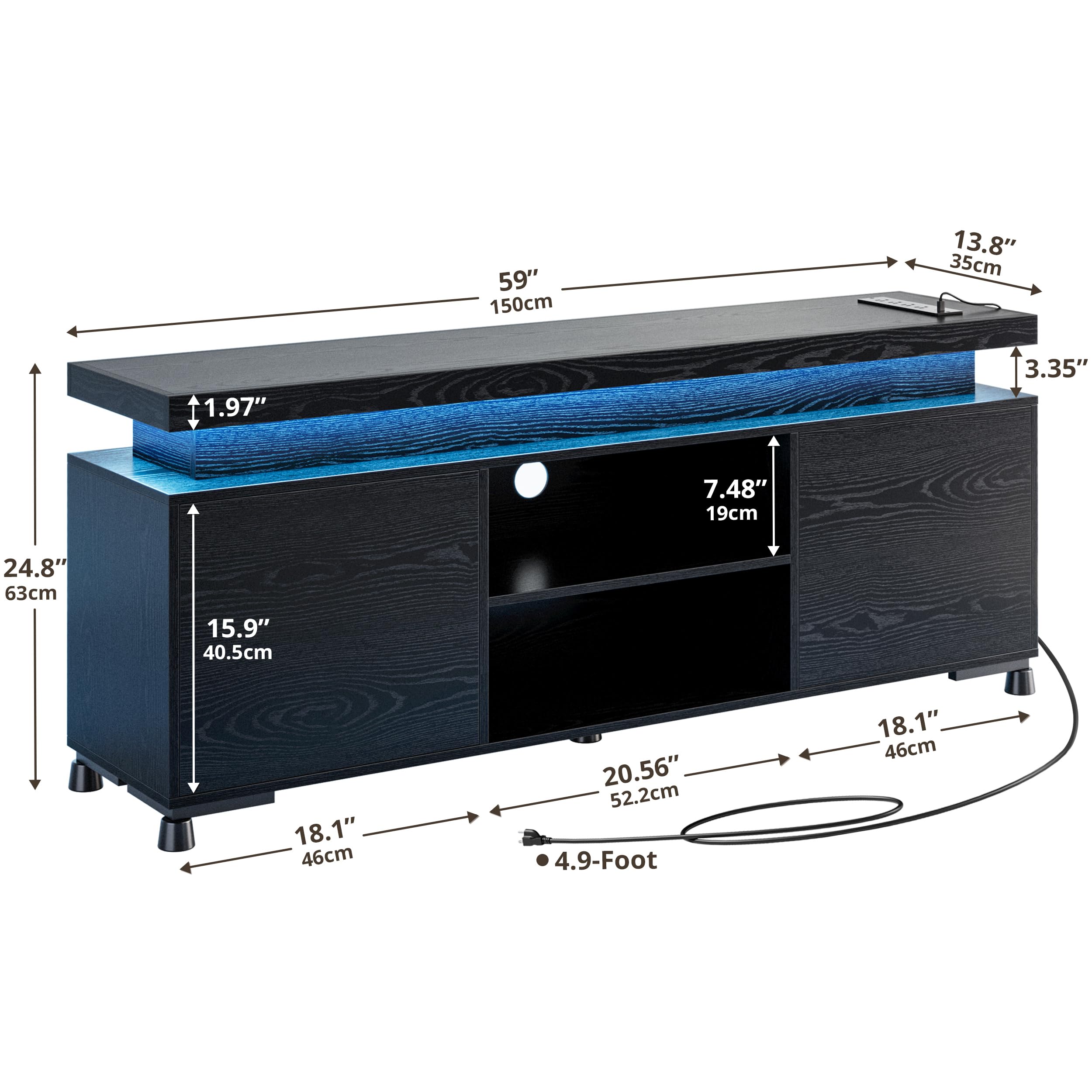 IRONCK 65+ Inch TV Stand with LED Lights & Power Outlet - Modern Entertainment Center with Storage Cabinet for Living Room | Perfect for Home Theater & Media Organization