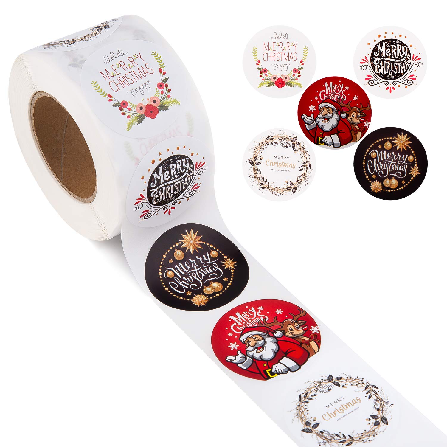 SAVITA 500Pcs 1.5 Inch Christmas Stickers - Holiday Envelope Seals, Gift Tags & Party Decorations (5 Festive Designs) for Xmas Presents, Cards & Home Decor