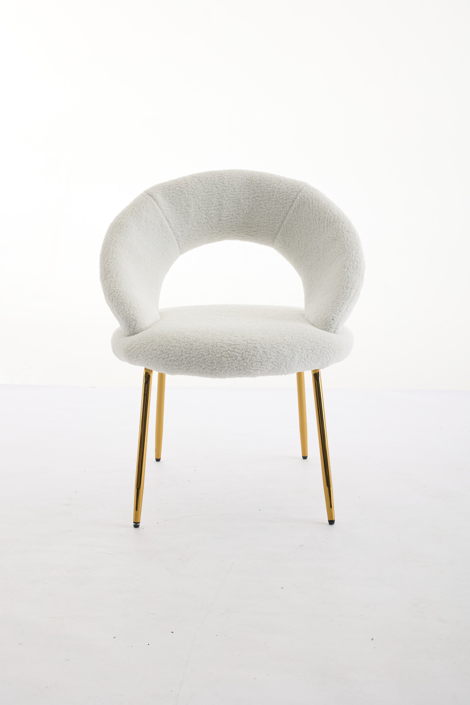 Teddy Fabric Dining Chairs Set of 1 - White Upholstered Kitchen Chairs with Curved Backrest & Gold Metal Legs for Dining Room, Breakfast Nook or Small Space Decor