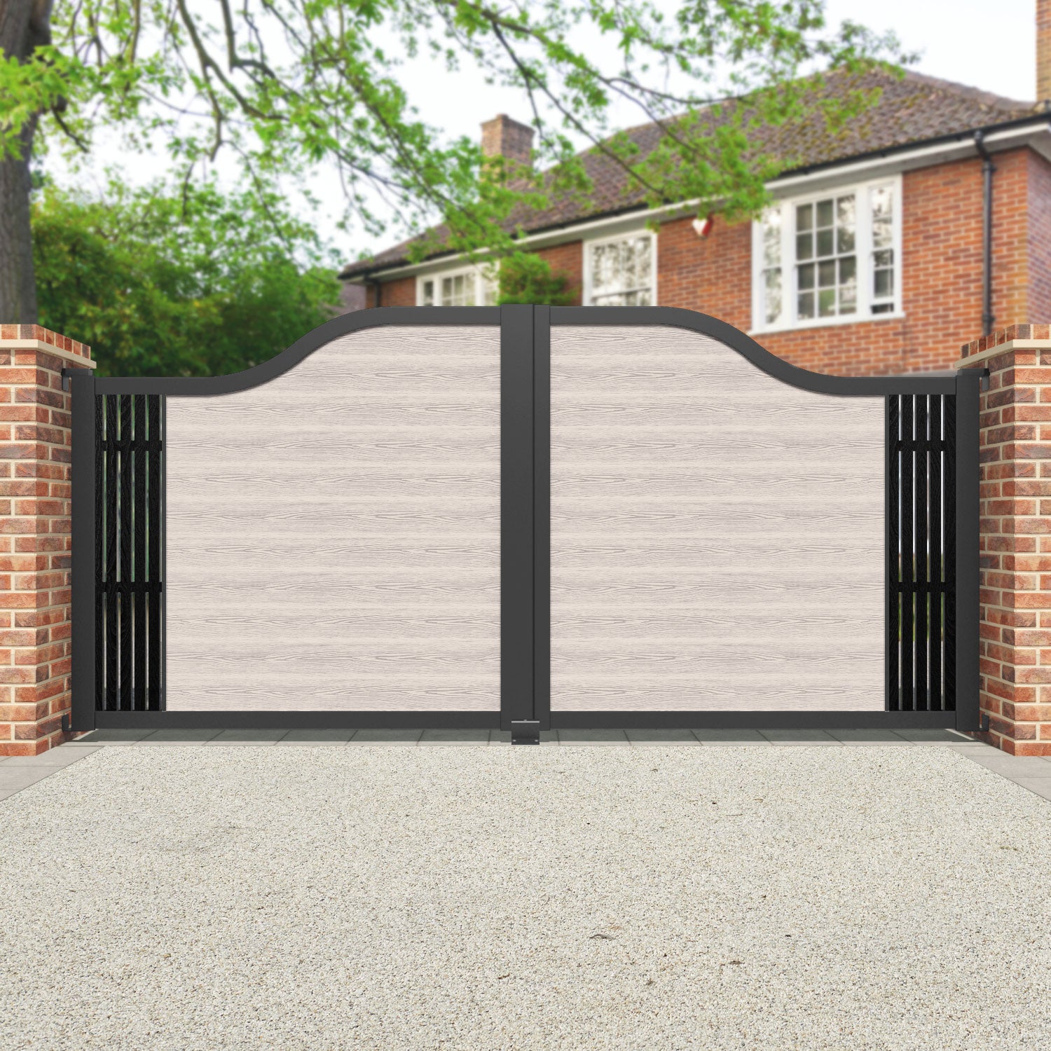 Classic Aspen Curved Top Driveway Gate - Mid Stone End Screen | Elegant & Durable Driveway Entrance Solution for Homes & Estates | Perfect for Enhancing Curb Appeal & Security