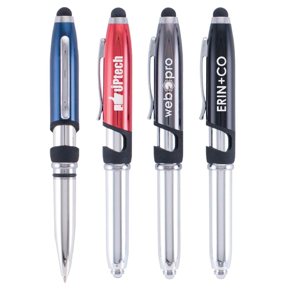 Vivano Tech 4-in-1 Custom Metal Pen with Stylus, LED Flashlight & Phone Stand - Laser Engraved Promotional Gift - Bulk 100pcs $2.45 Each - Free Shipping - Perfect for Corporate Gifts, Trade Shows & Office Use