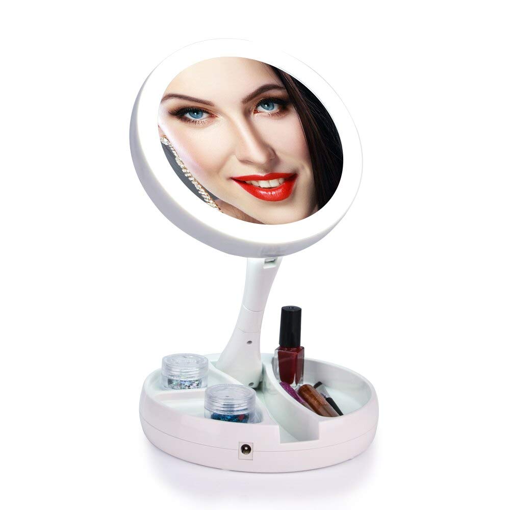Taran Dual-Sided LED Makeup Mirror with 10X Magnification - USB Powered Vanity Mirror with Storage Box for Women | Perfect for Home Dressing Table, Professional Salon & Travel Beauty Kit