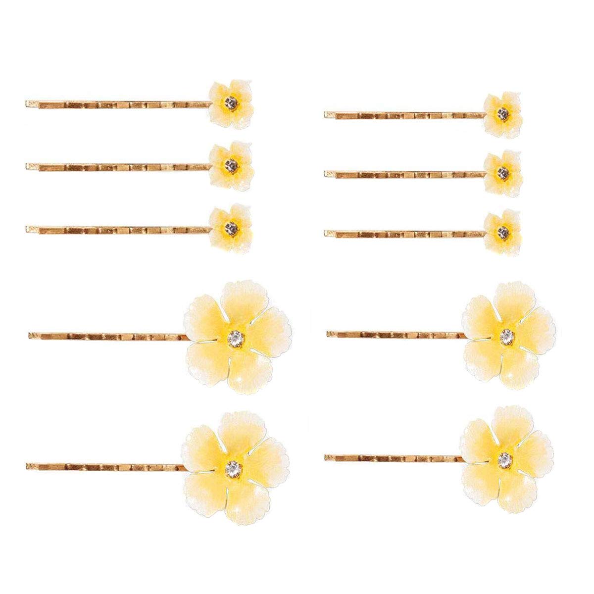 10PCS Fashion Flower Bobby Pin Hair Clips - Wedding Bride Metal Hair Pins for Women, Yellow Floral Side Clips - Perfect for Bridal, Prom, Party & Everyday Hairstyles