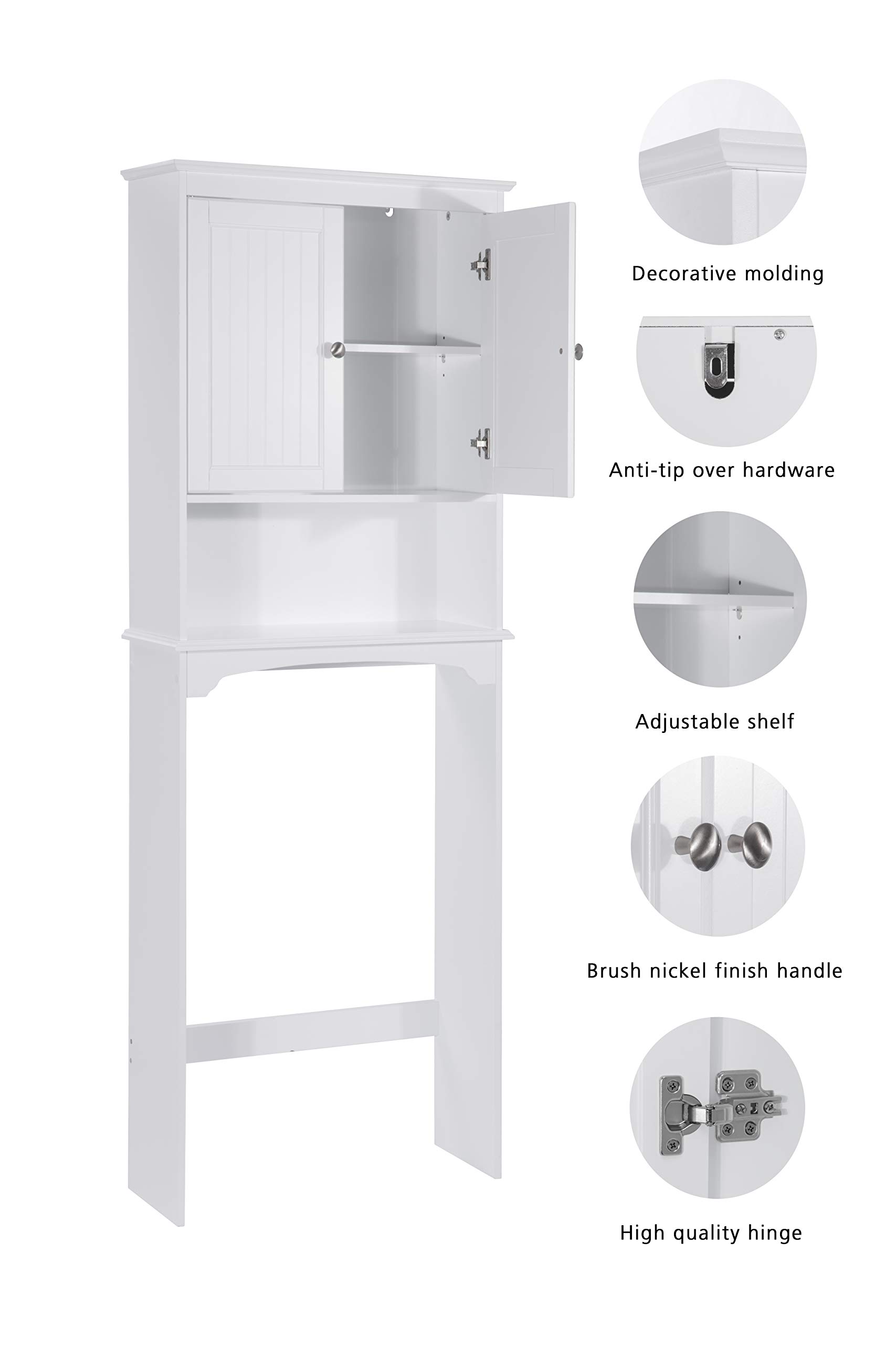 White Over The Toilet Storage Cabinet - Bathroom Shelf Organizer with 3-Tier Space Saving Design for Towels, Toiletries & Decor - Perfect for Small Bathrooms, Apartments & Powder Rooms
