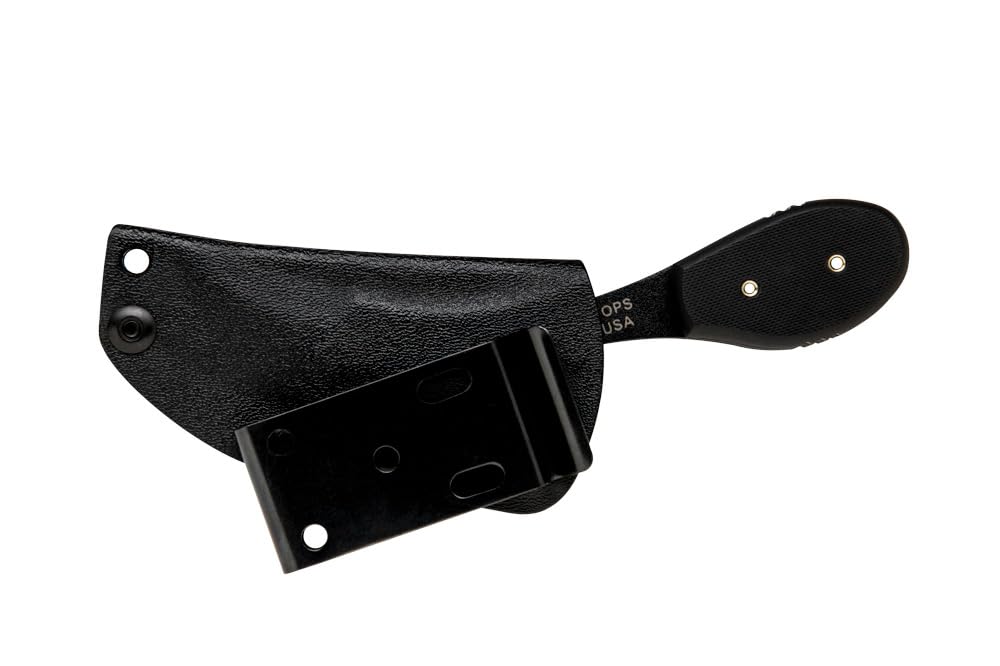 Tops Knives California Cobra Full Tang Fixed Blade - Black Traction Coating, Black Kydex Sheath with Multi-Position Spring Steel Clip - Hunting, Camping, Survival, Outdoor Activities