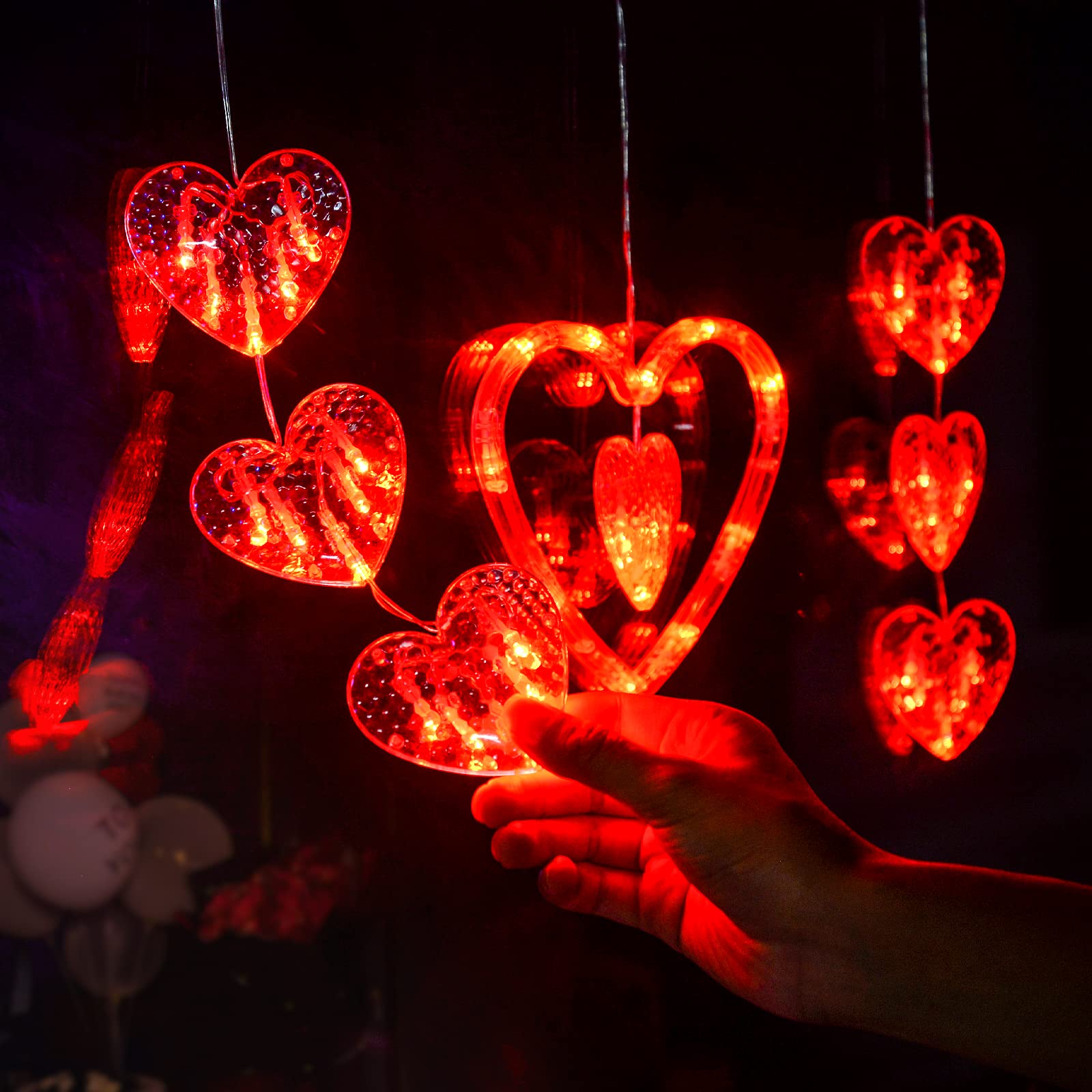 3 Pack Red Heart-Shaped LED Window Lights with Suction Cups - Battery Operated Romantic Decor with Timer & Slow Fade Mode - Perfect for Valentine's Day, Anniversary, Bedroom, Wedding & Party Decorations