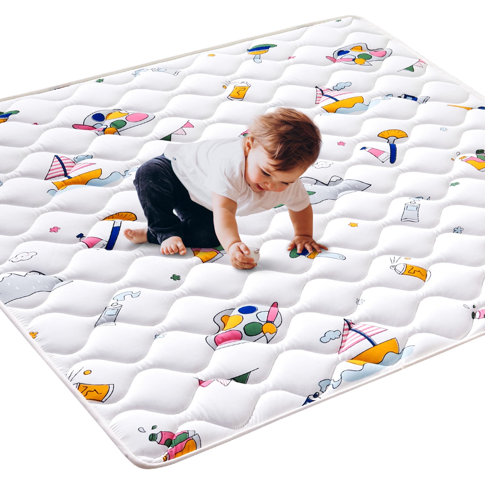 **Vibe Bear Baby Foam Play Mat - 50x50 Inches Thick Non-Slip Washable Crawling Mat for Infants & Toddlers - Soft One-Piece Floor Playmat for Nursery, Playroom & Daycare**