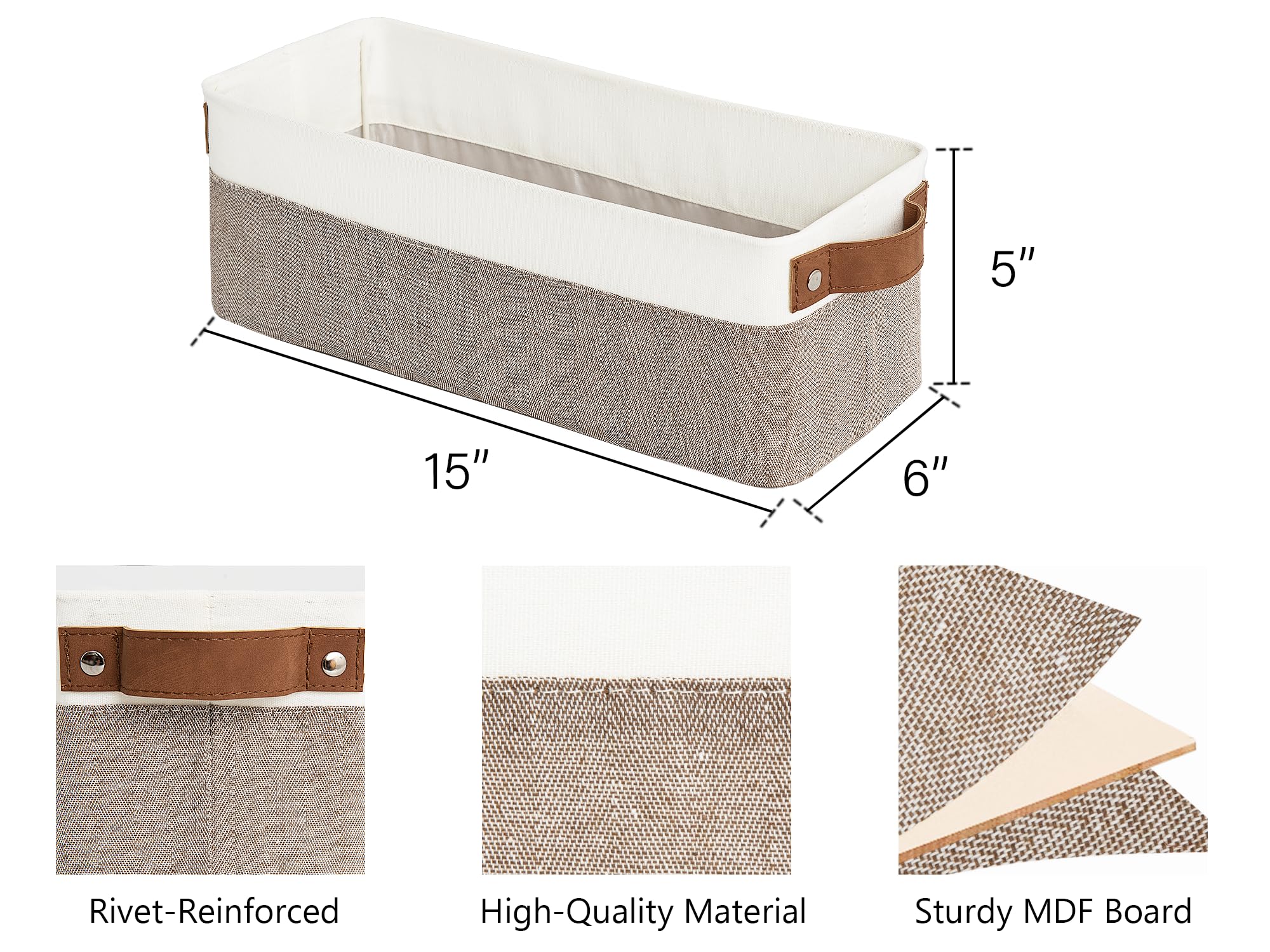 Narrow Storage Bins with PU Handles - Small Organizing Baskets for Shelves & Home Decor