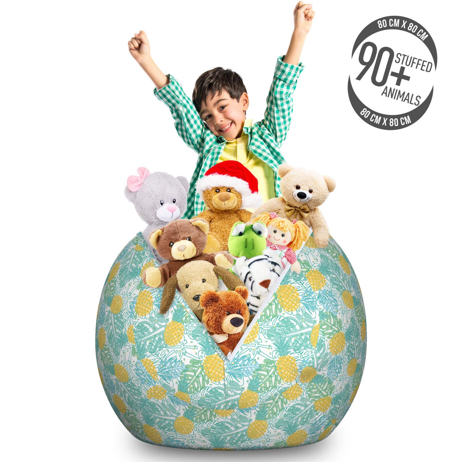 Ambesonne Luau Storage Toy Bag Chair - Large Washable Stuffed Animal Organizer with Tropical Leaf & Pineapple Print - Perfect for Kids' Room, Playroom, and Beach Party Decor (Yellow Seafoam)