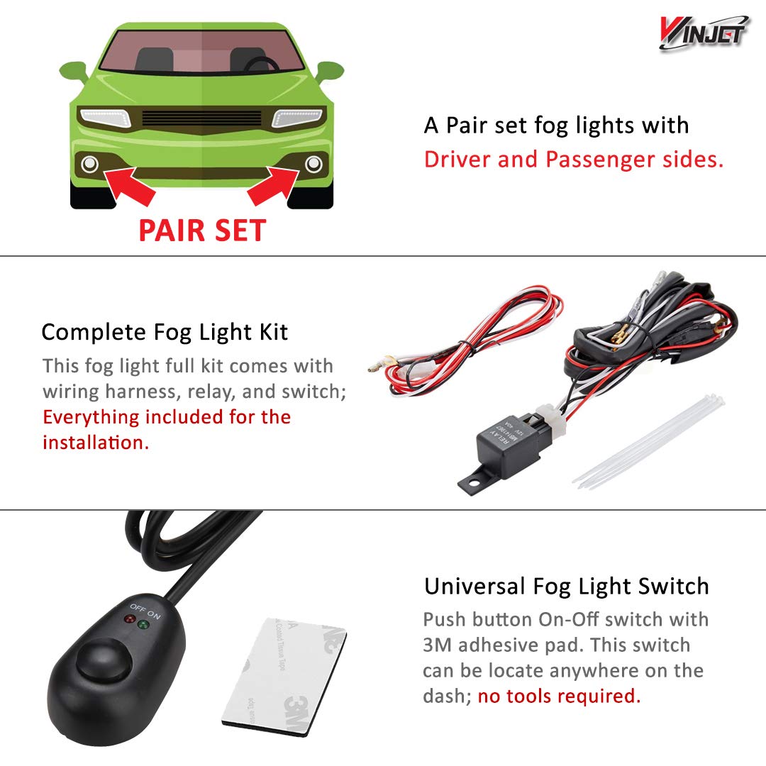 Winjet OEM Fog Lights Kit for 2011-2014 Chrysler 200 - Includes Driving Lights, Switch & Wiring Harness - Perfect for Night Driving & Enhanced Visibility