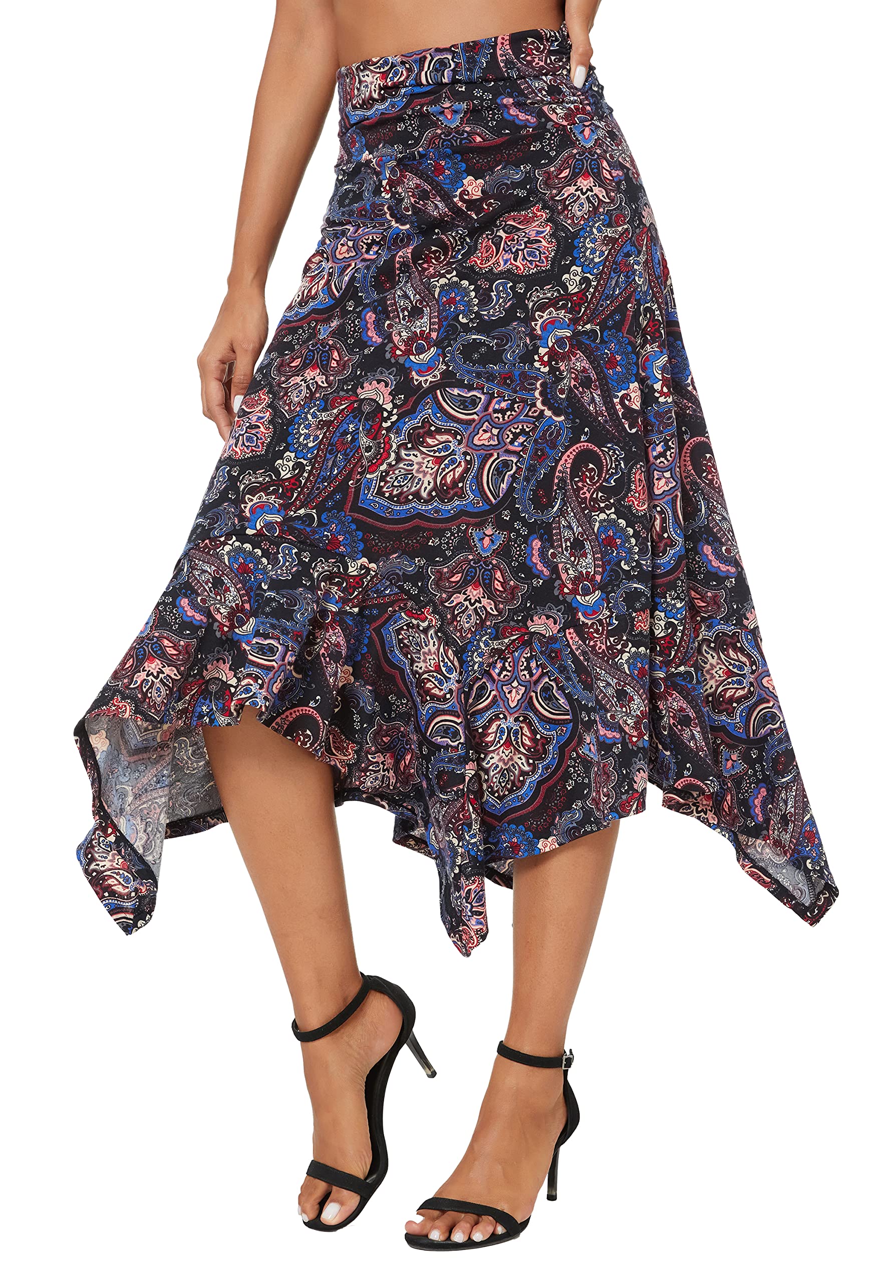 Urban CoCo Women's Flowy Stretchy Skirt - Handkerchief Hemline Midi Skirt for Summer, Casual Wear, Beach & Vacation Outfits | Comfortable & Stylish Skirts for Women