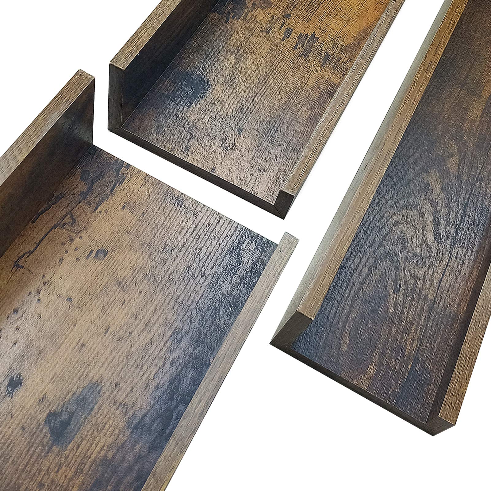 Giftgarden 24 Inch Floating Shelves Set of 3 - Rustic Wood Wall Mounted Shelves for Bedroom, Living Room, Bathroom & Kitchen Decor - 3 Different Sizes - Perfect for Displaying Photos, Books & Home Decor
