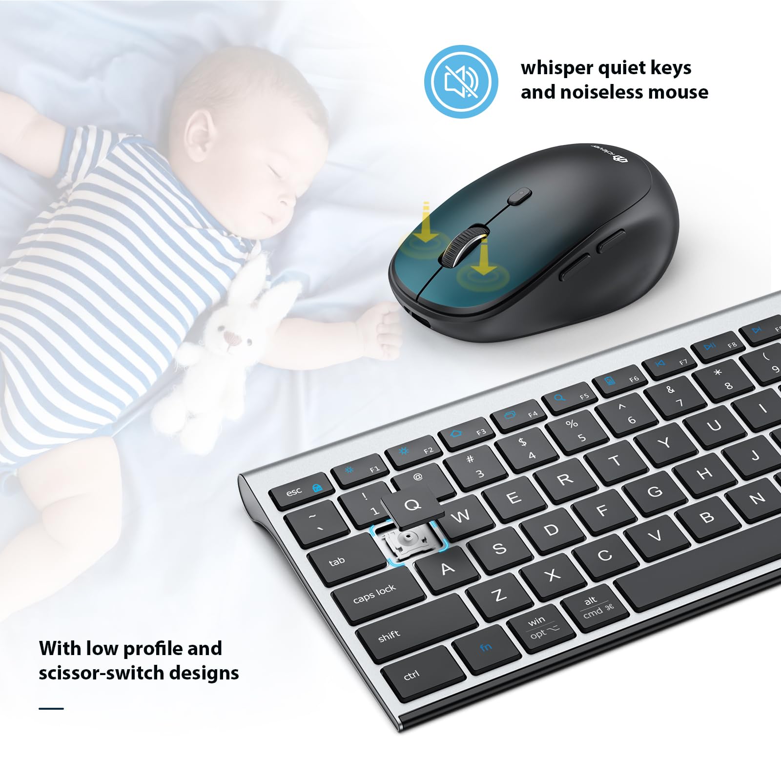 iClever Bluetooth Keyboard & Mouse Combo - Wireless, Rechargeable with Numeric Keypad for Mac, iPad, Windows - Perfect for Office & Home Use