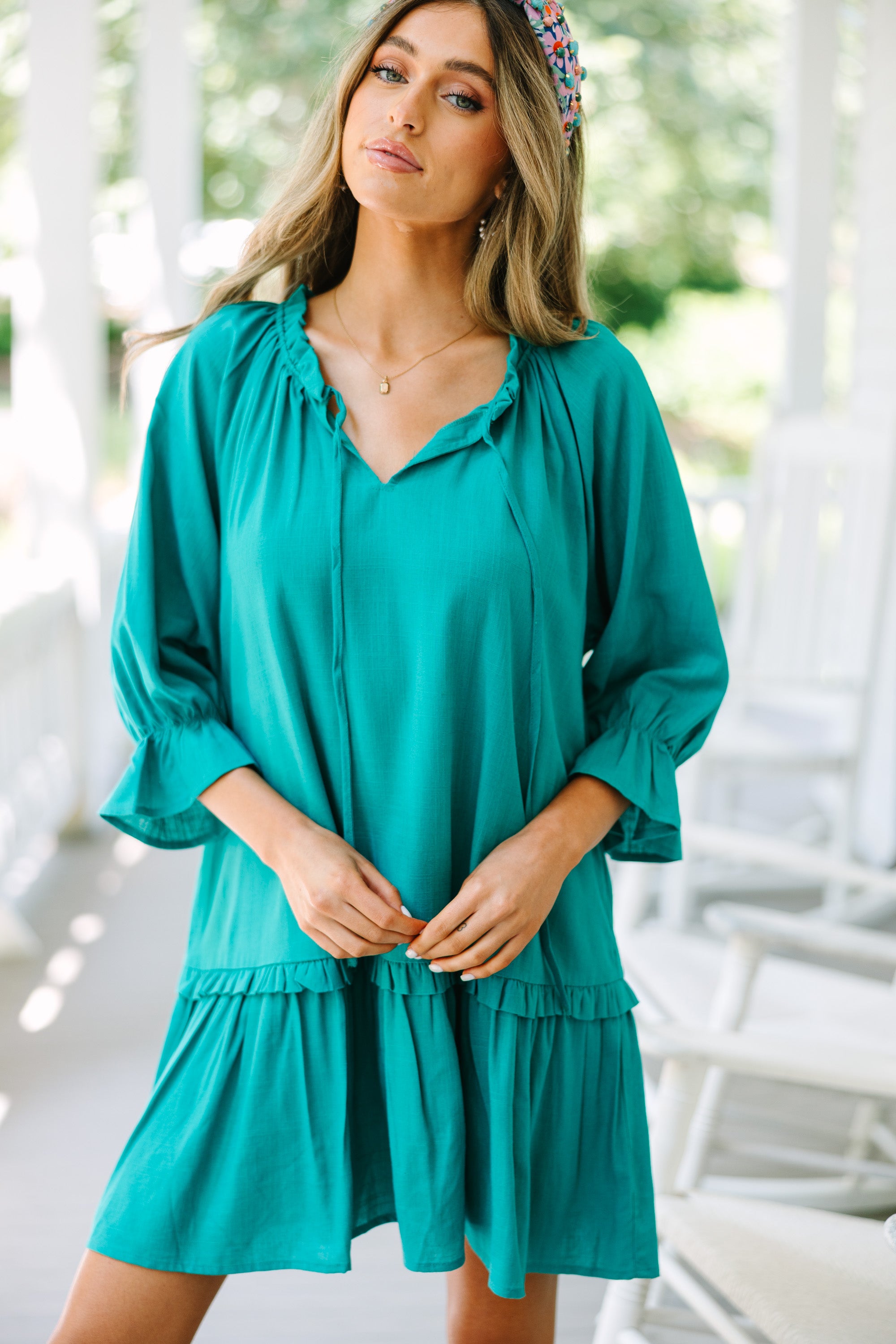 Always In The Lead Lagoon Green Linen Dress for Women - Summer Beach Vacation & Casual Outfit