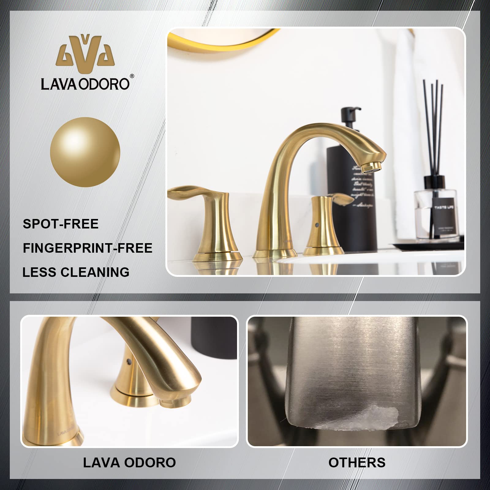 Lava Odoro Valenvoir Brushed Gold 8 Inch Widespread Bathroom Faucet - 3 Hole 2 Handle Vanity Sink Faucet with Drain Assembly & Supply Lines (BF405-SG) for Modern Bathroom Renovation & Home Upgrade