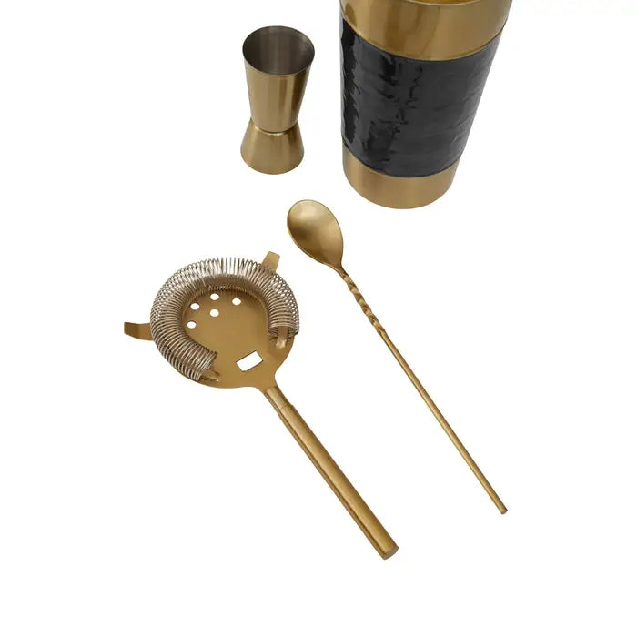 Caroline Black Enamel Cocktail Set - Vintage Style Barware for Home Entertaining, Perfect for Parties & Mixology Enthusiasts