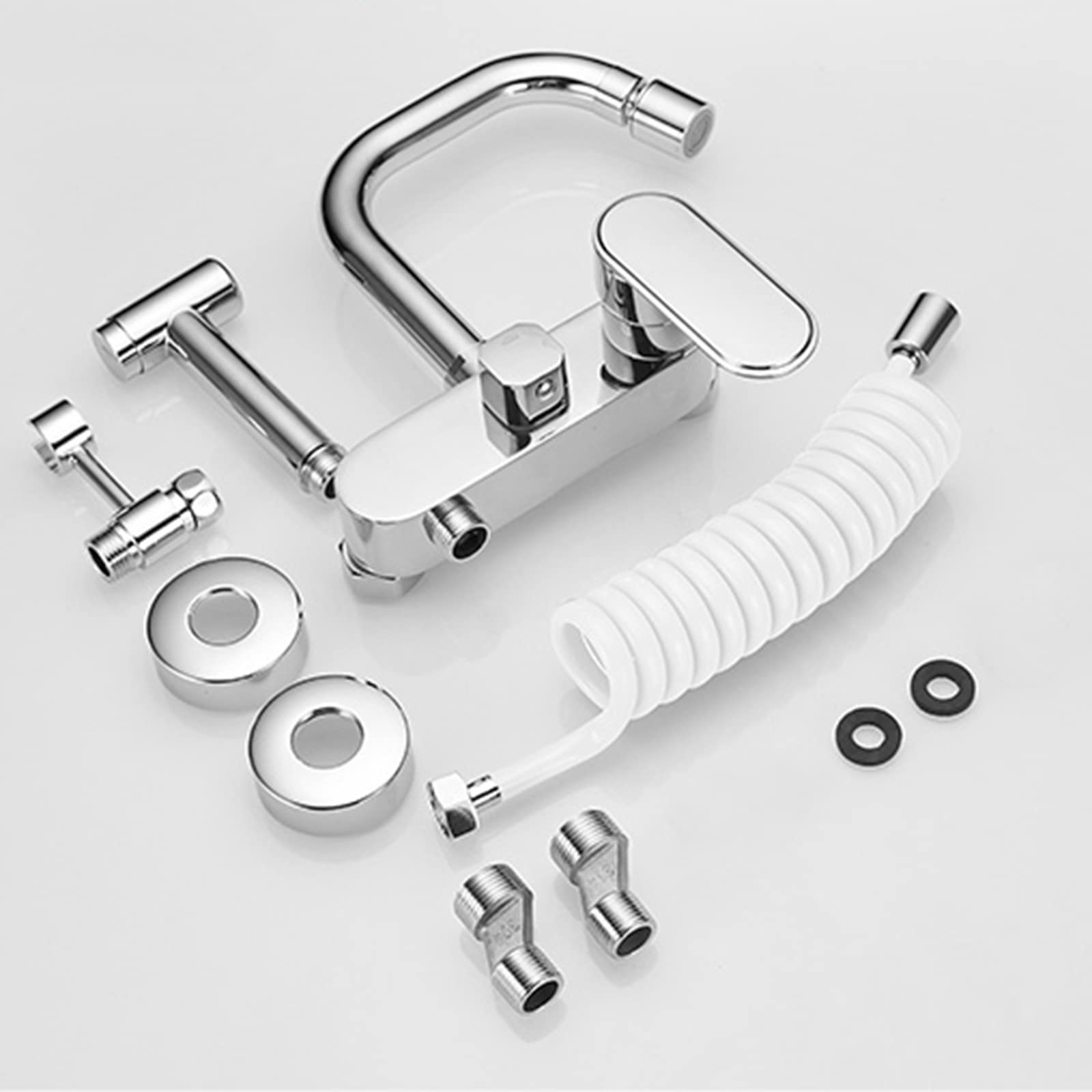 Brass Wall Mounted Kitchen Faucet with Swivel Spray for Cooking