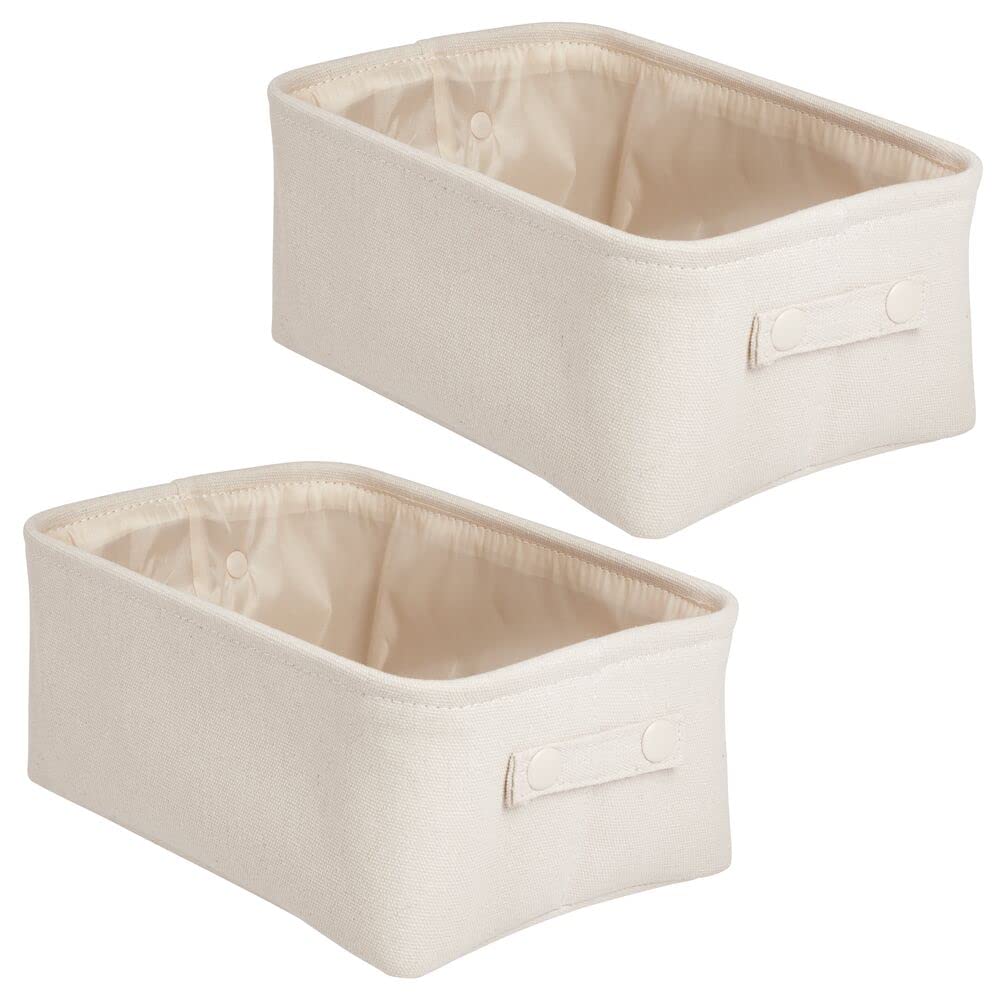 Soft Cotton Fabric Closet Storage Organizer Bin Basket with Lined Interior & Handles - 2 Pack Cream/Beige - Perfect for Bathroom Vanity, Cabinet, Shelf & Countertop Organization