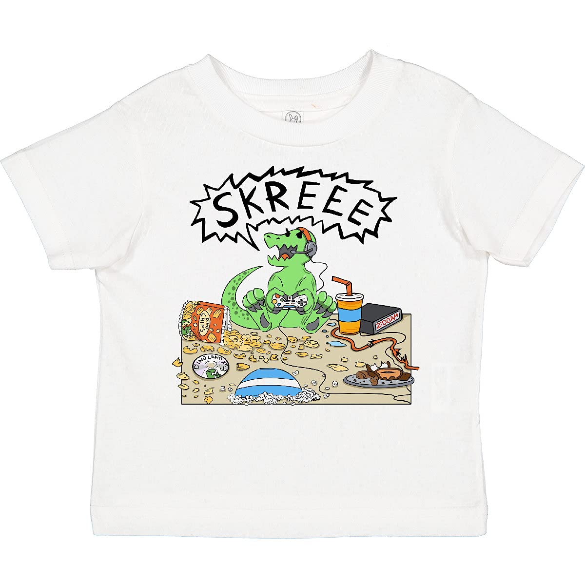 Inktastic Gaming Dino Toddler T-Shirt - Cute Dinosaur Graphic Tee for Kids, Boys & Girls - Soft Cotton Short Sleeve Shirt for Casual Wear, Playtime & Gaming Events