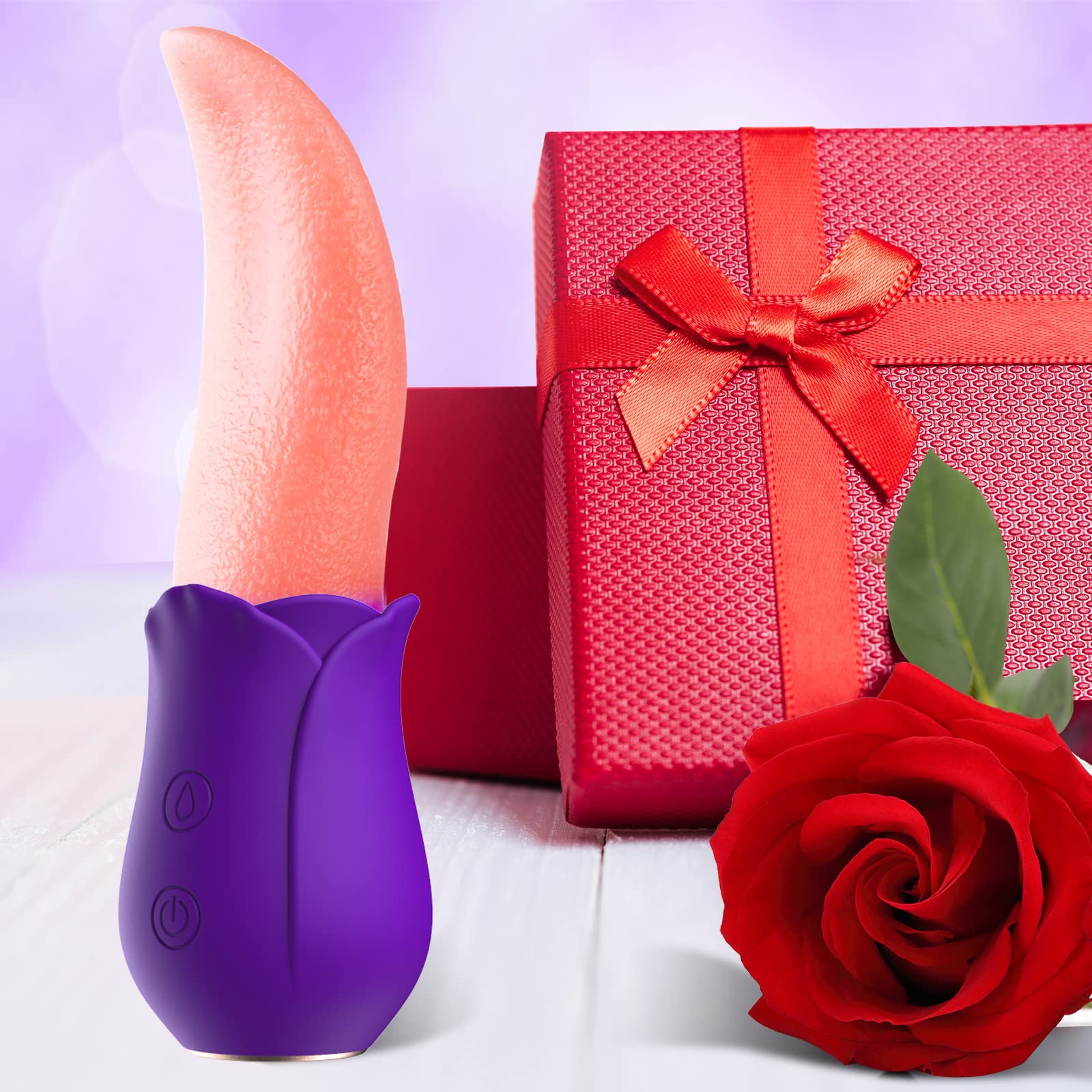 Premium Rose Vibrator for Women - Clitoral & G-Spot Stimulator with Tongue Licking Technology, Nipple & Breast Massager - Purple Adult Sex Toy for Solo Play & Couples Foreplay | Perfect for Sensual Exploration & Intimate Moments