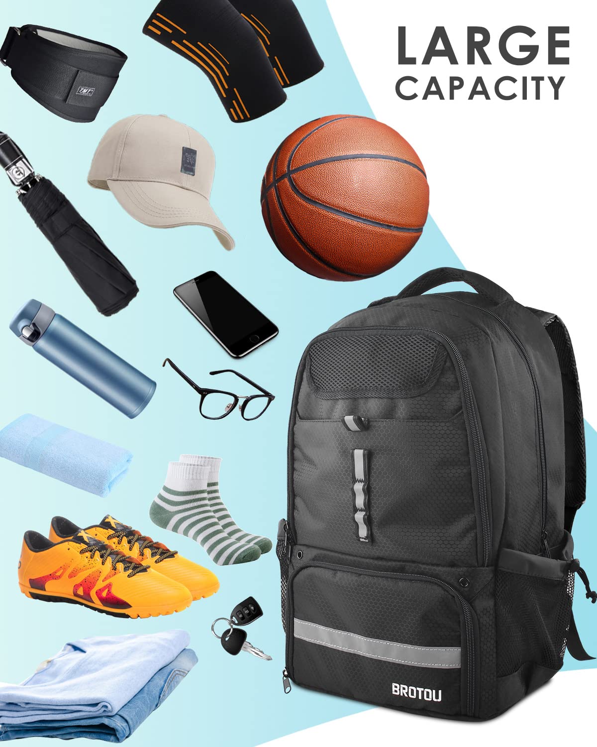 BROTOU Large Basketball Backpack with Shoe Compartment & Ball Pocket - Sports Gym Bag for Men Women - Perfect for Basketball, Volleyball, Soccer Practice & Travel