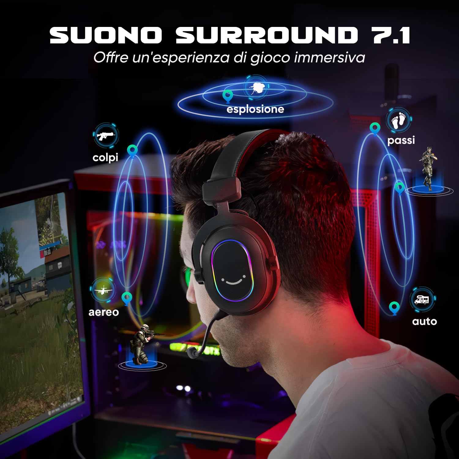 FIFINE Gaming Headset for PC PS4 PS5 - 7.1 Surround Sound Wired Headphones with Microphone, 3 EQ Modes, RGB Lighting & Soft Ear Cushions - Perfect for Gaming, Streaming & Online Meetings