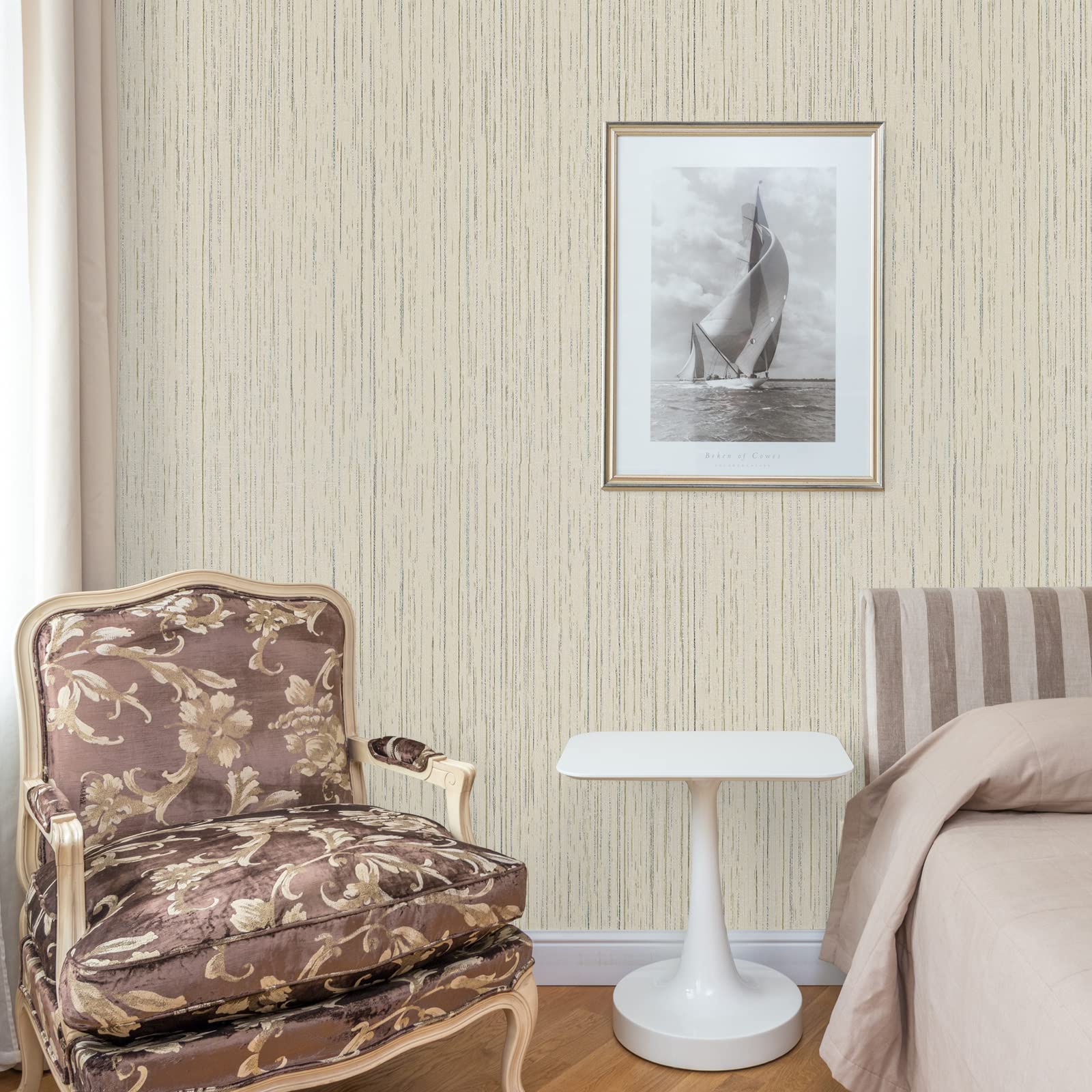 VEELIKE 15.7''x354'' Self Adhesive Removable Grasscloth Wallpaper - Ecru White Textured Peel and Stick Contact Paper for Bedroom, Bathroom, Furniture & Walls | Easy DIY Home Decor Upgrade for Living Room, Kitchen, Nursery