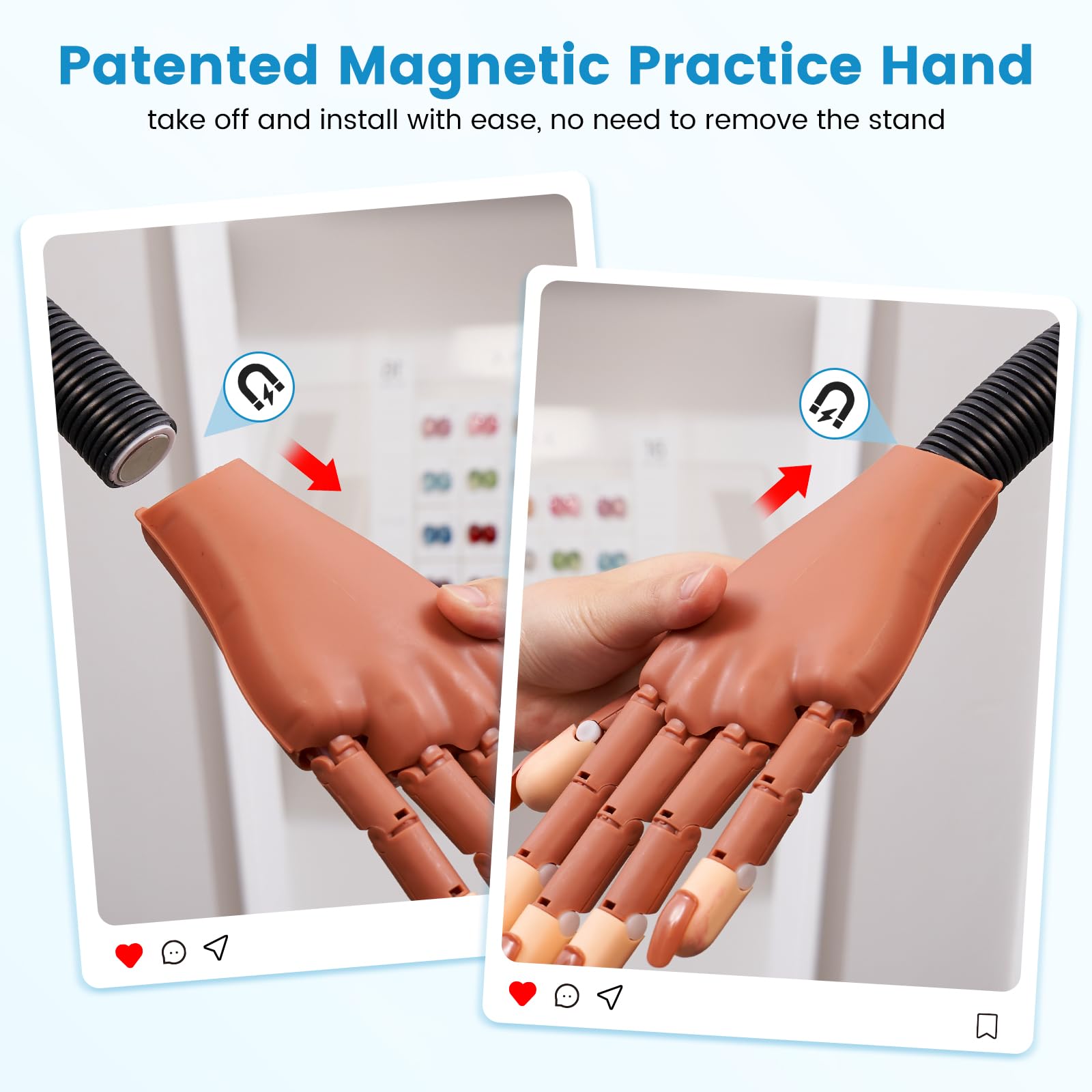 Flexible Magnetic Practice Hand for Acrylic Nails - Fake Nail Training Hand with Adjustable Fingers - Professional Manicure Practice Kit for Beginners | Perfect for Nail Salon Training & Home DIY Nail Art Practice