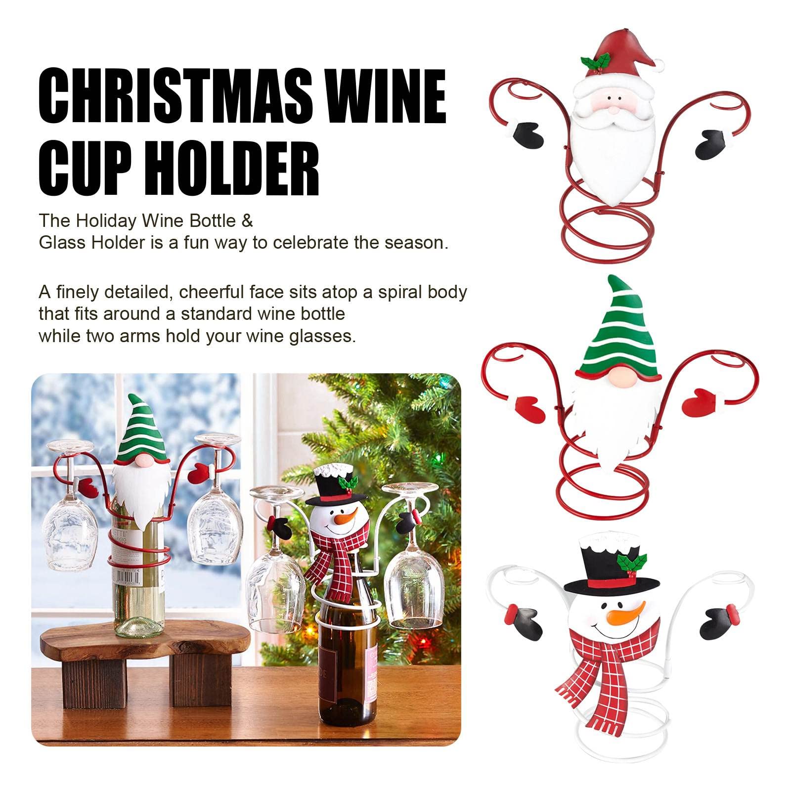 Santa Claus Snowman Wine Bottle & Glass Holder - Christmas Home Decor, Kitchen Storage Rack for Bar, Wine Cellar, Cabinet & Pantry | Perfect for Holiday Parties, Gift Giving & Festive Decorations