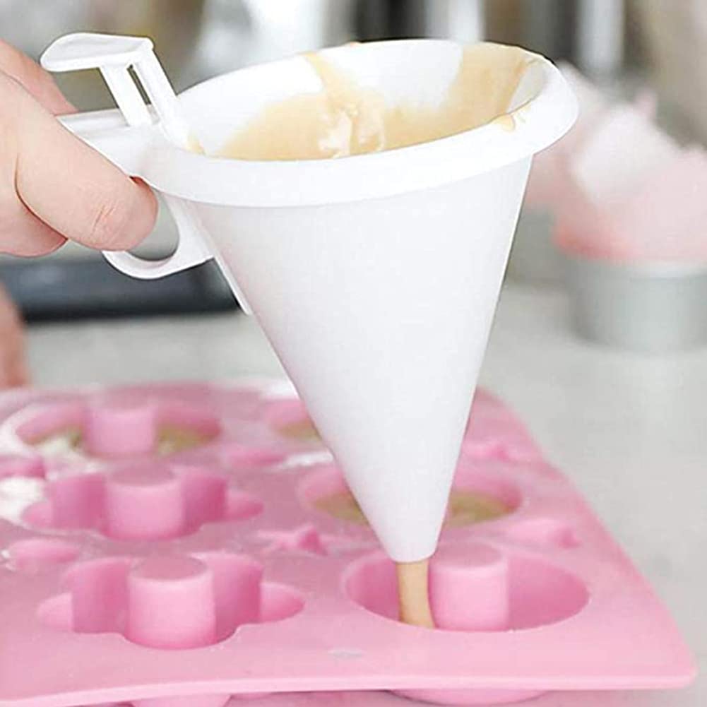 1PC White Adjustable Plastic Chocolate Funnel for Baking - Cookie, Cupcake, Pancake & Muffin Decorating - Easy to Use Kitchen Tool for Cake Icing, Dessert Making & DIY Baking Projects