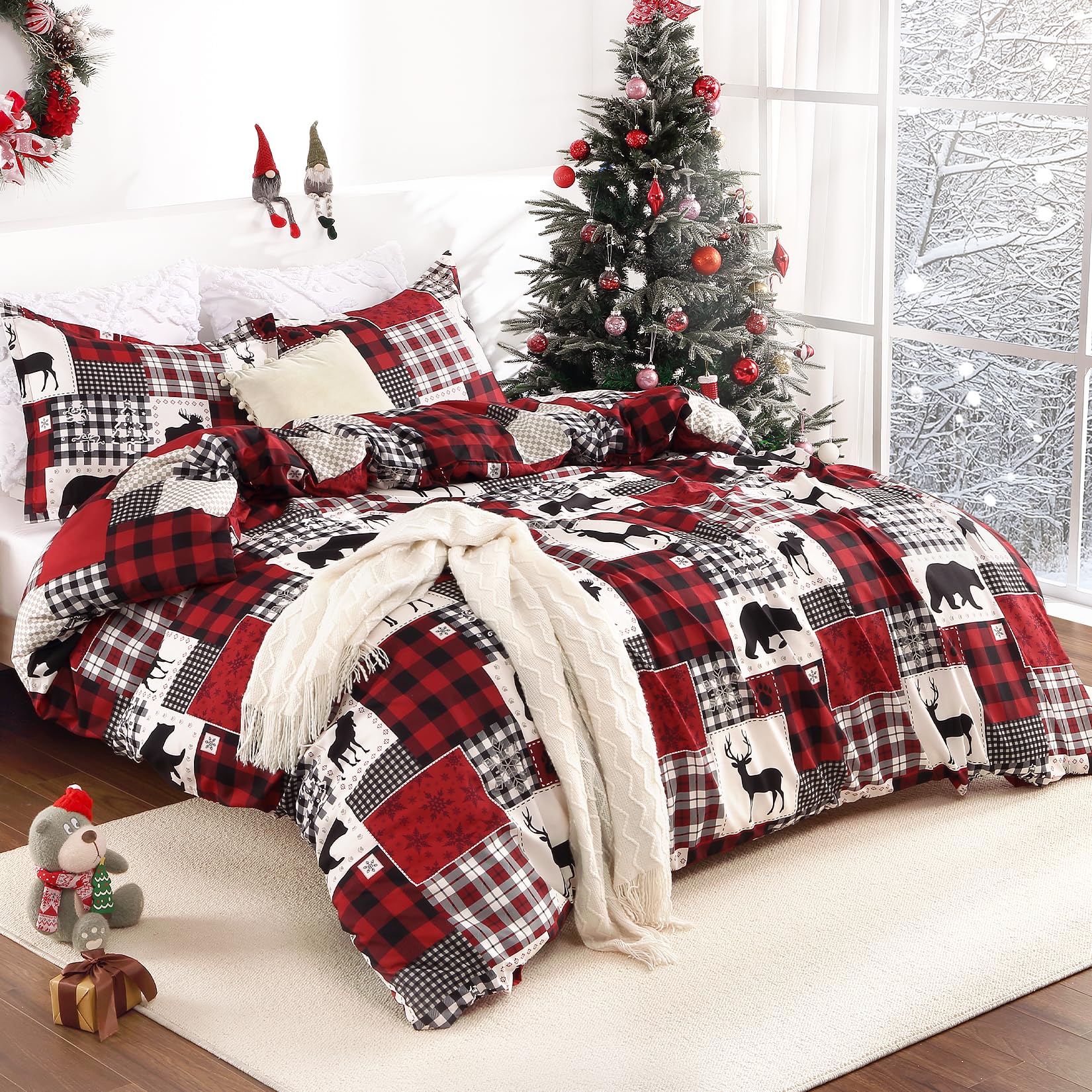 Christmas Duvet Cover King Size - Soft Brushed Microfiber Comforter Set with Reindeer Print, Holiday Themed Bedding for Festive Bedroom Decor - Perfect for Christmas, Winter Holidays & Cozy Seasonal Home Styling