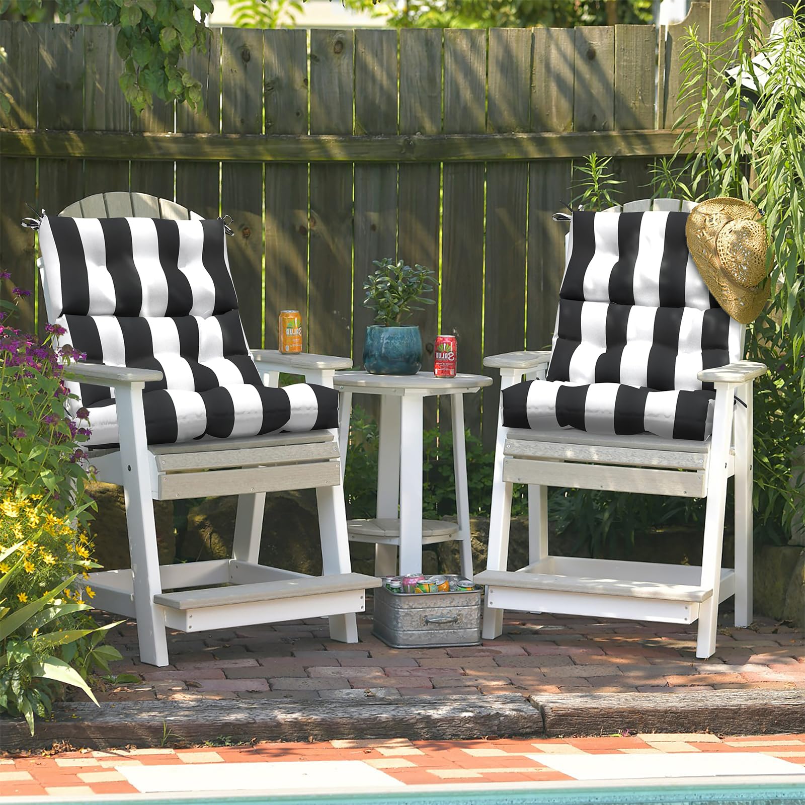 **LVTXIII 2-Pack Outdoor High Back Cushions – Tufted Patio Seat & Back Chair Cushions with Ties, Water-Resistant Replacement Pads for Outdoor Furniture (44”L x 22”W, Set of 2, Cabana Navy) – Perfect for Poolside Lounging, Garden Chairs & Patio Decor**