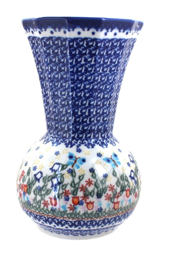 Handmade Blue Rose Polish Pottery Vase - Garden of Eden Collection - Elegant Floral Home Decor for Living Room, Dining Table & Wedding Centerpieces