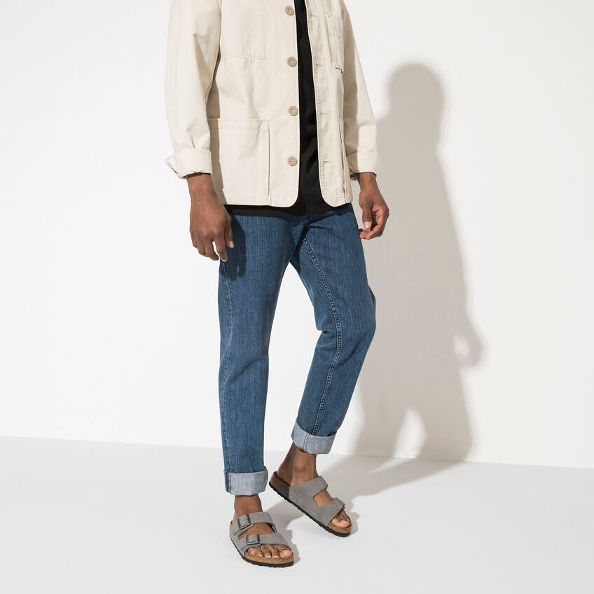 Birkenstock Arizona Nubuck Leather Sandals for Women & Men | Comfortable Cork Footbed Sandals in Desert Buck Whale Gray | Perfect for Beach, Travel & Everyday Wear