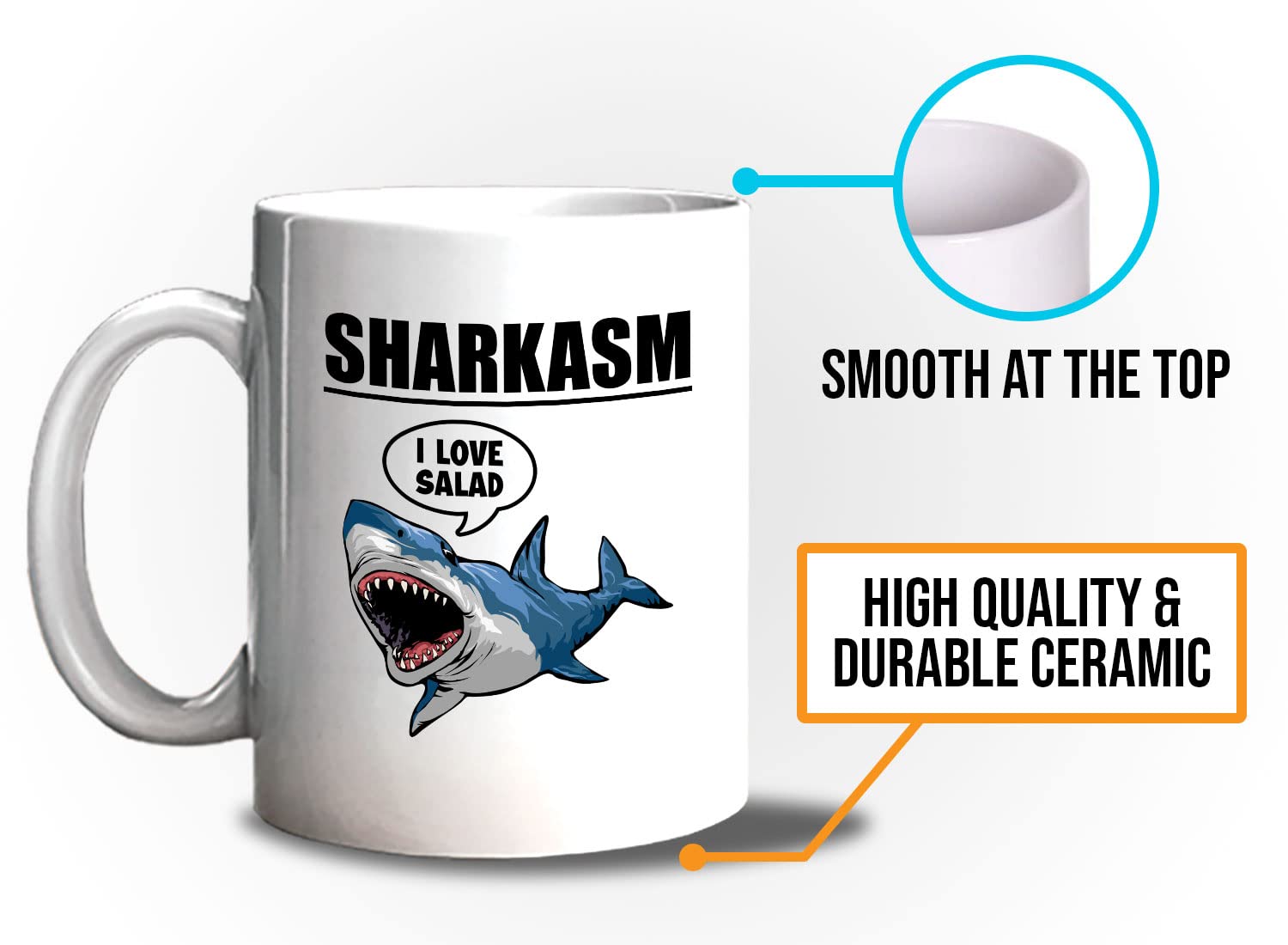 Bubble Hugs Sarcastic Coffee Mug 11oz White - Shark Pun Humor 'I Love Salad' Funny Office Gift for Shark Lovers, Vegan Friends & Coworkers - Perfect for Office Pranks, Secret Santa & Coffee Break Laughs