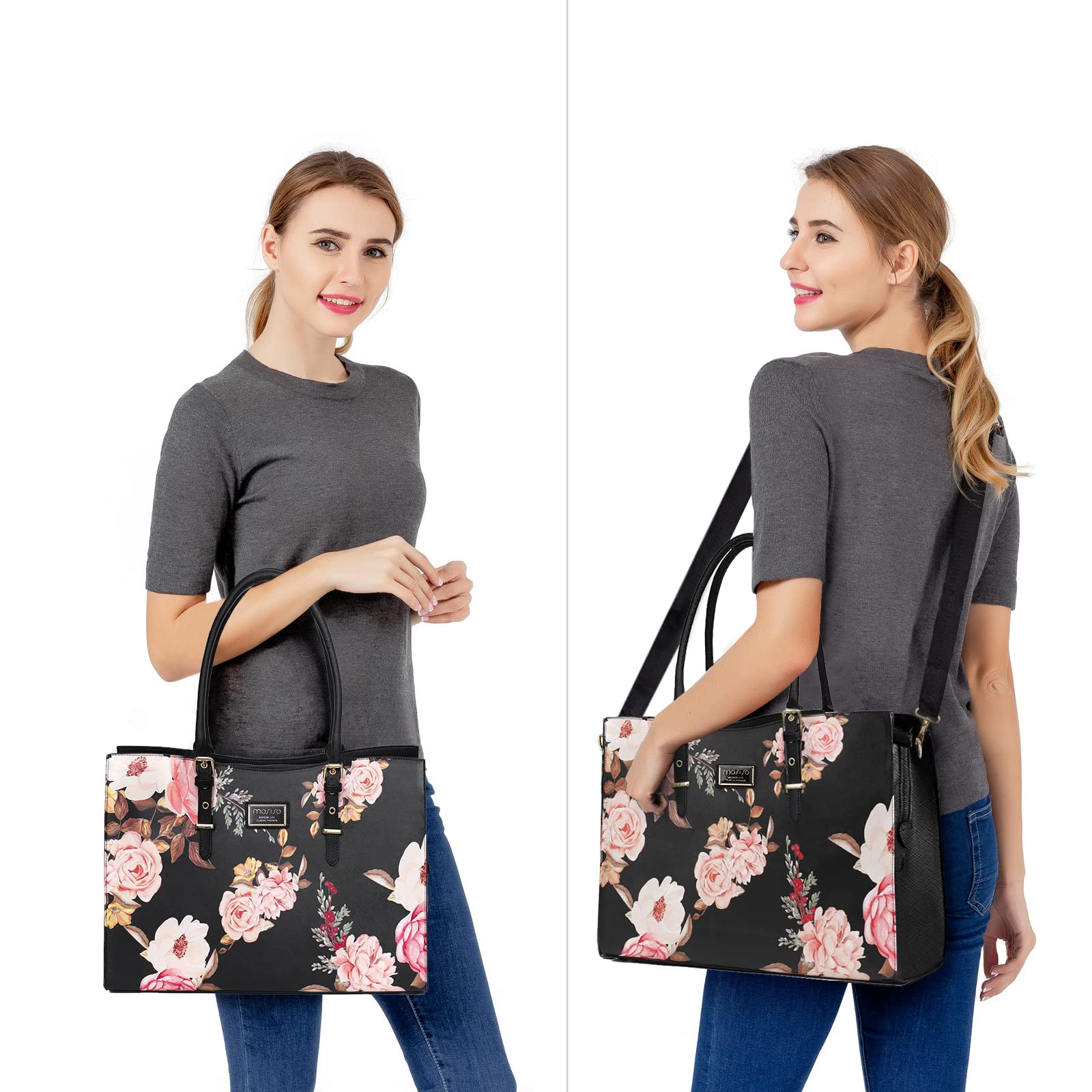 MOSISO 17-17.3 Inch Laptop Tote Bag for MacBook, Notebook & Chromebook - Waterproof PU Leather Travel Work Briefcase with Adjustable Handle (Black) - Perfect for Business, Office & Daily Commute