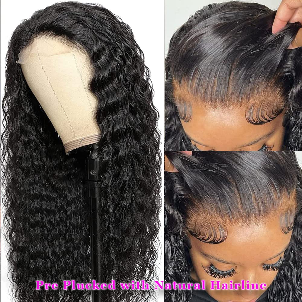 Water Wave HD Transparent Lace Front Wigs Human Hair - Glueless Brazilian Virgin 4x4 Lace Closure Wigs for Black Women | 180% Density 24 Inch Curly Human Hair Wigs with Baby Hair | Perfect for Daily Wear, Parties & Special Occasions