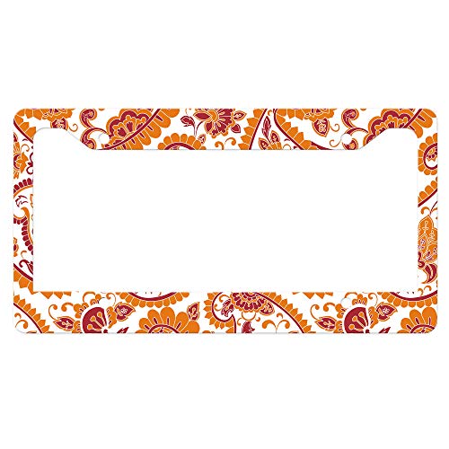 Vintage Orange Red Paisley License Plate Frame - Stylish Car Accessory for Classic & Custom Vehicles - Perfect for Car Shows, Gifts & Personalization